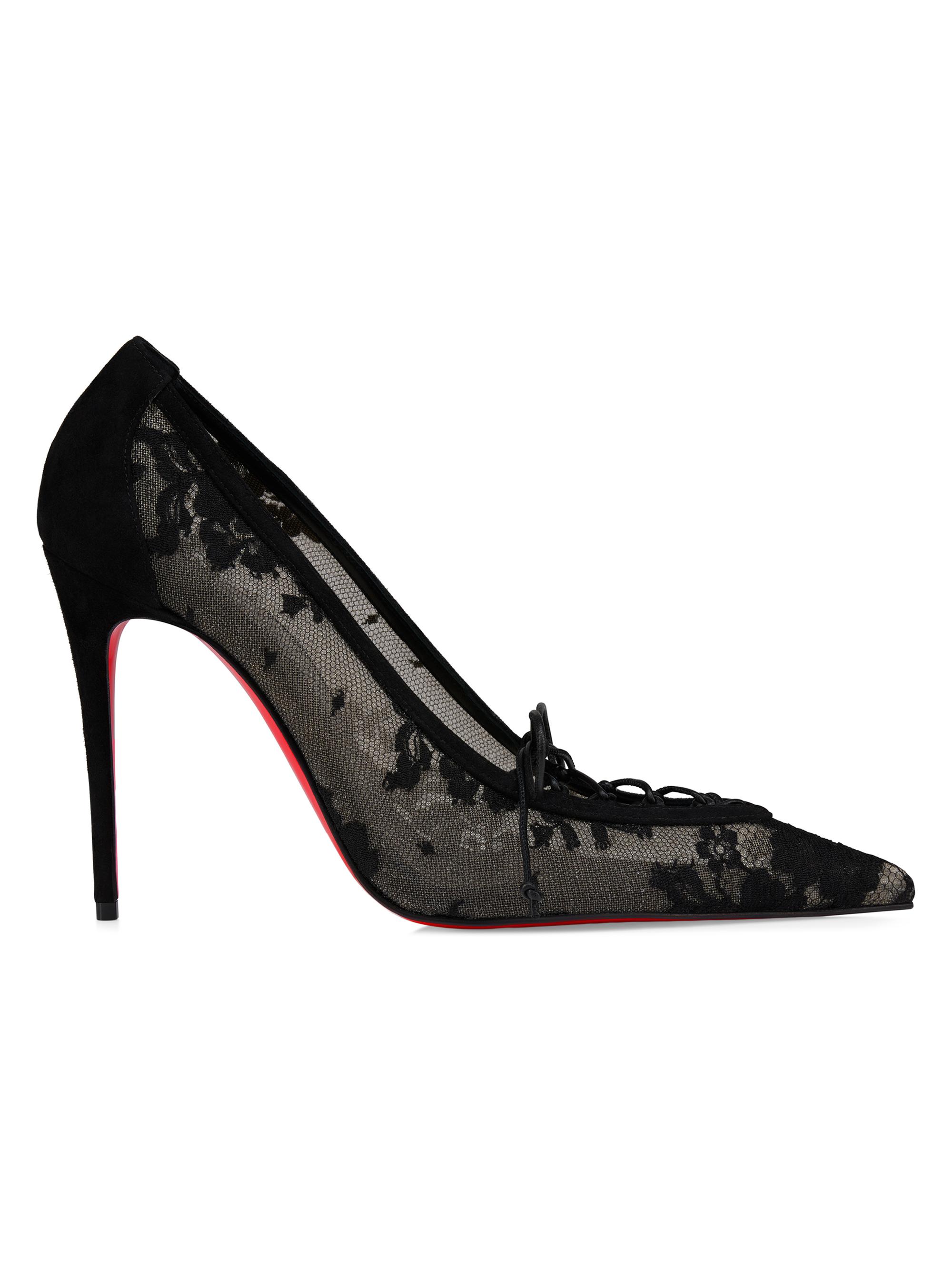 Christian Louboutin Km 100MM Lace and Leather Pumps | Saks Fifth