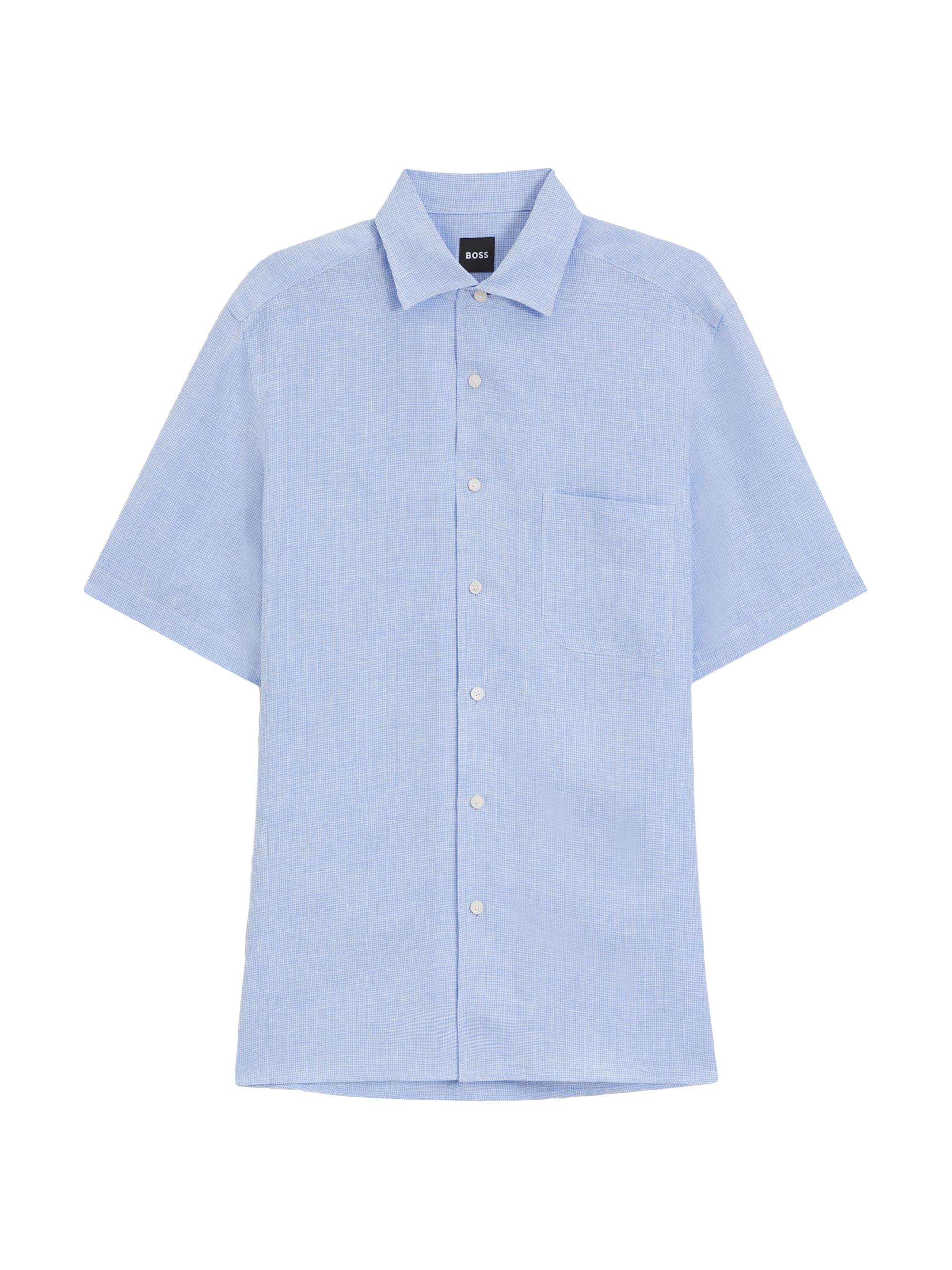 BOSS Men's Beckham x Boss Regular-Fit-Shirt in Linen - Light Blue