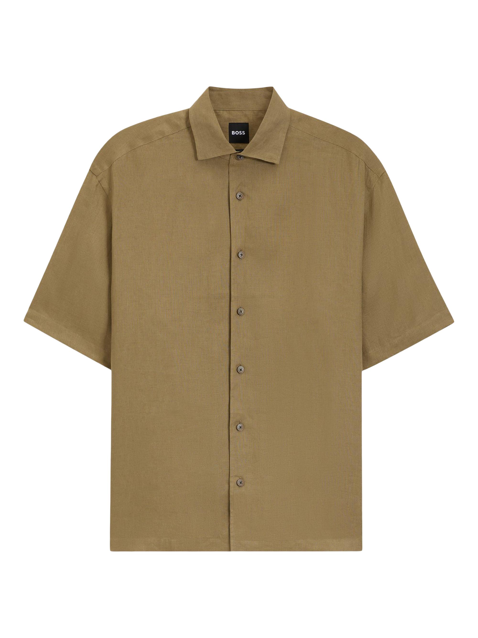 BOSS Men's Beckham x Boss Relaxed-Fit Shirt in Linen - Green