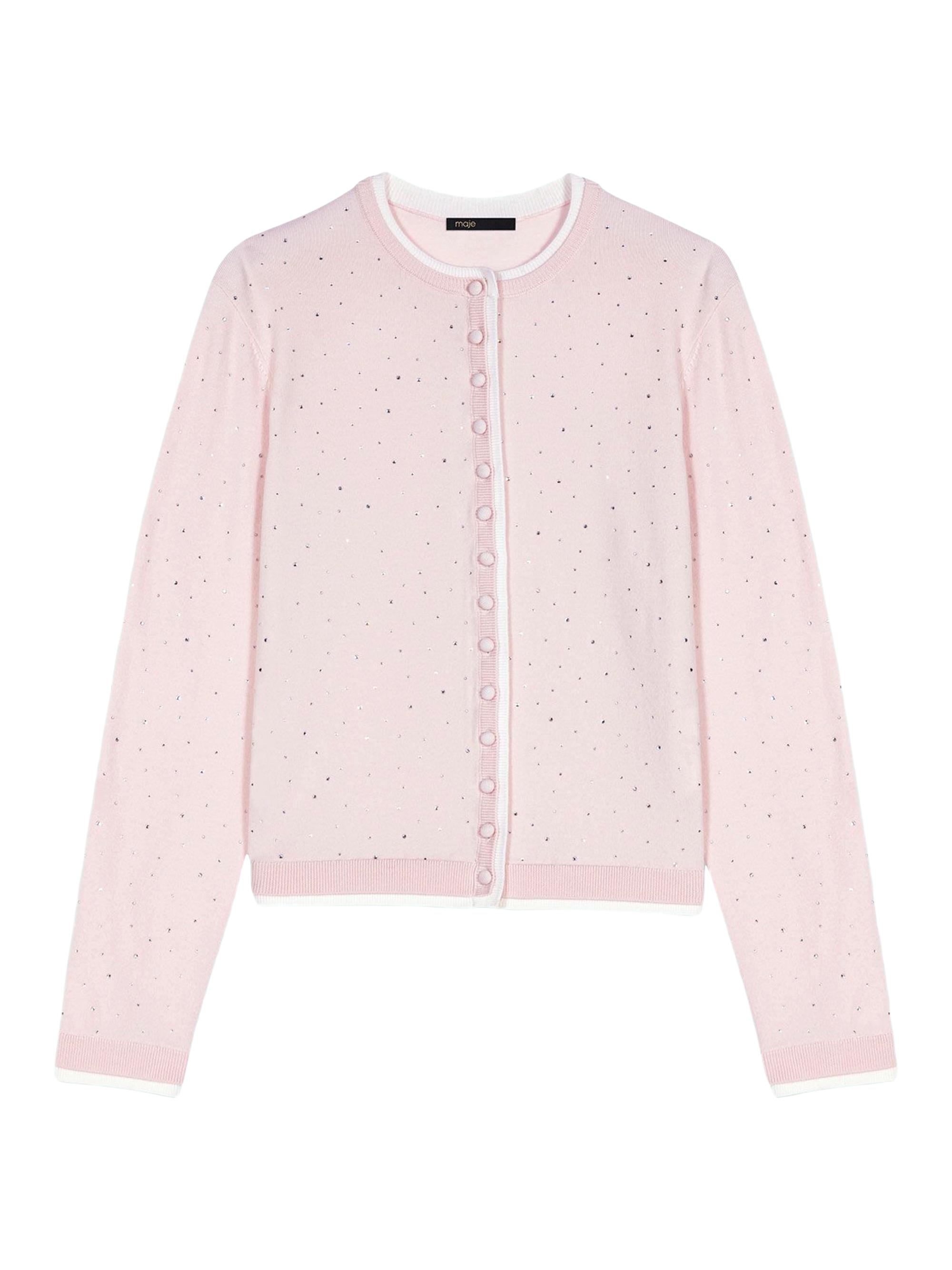 Maje Women's 100% Wool Cardigan with Rhinestones - Grey