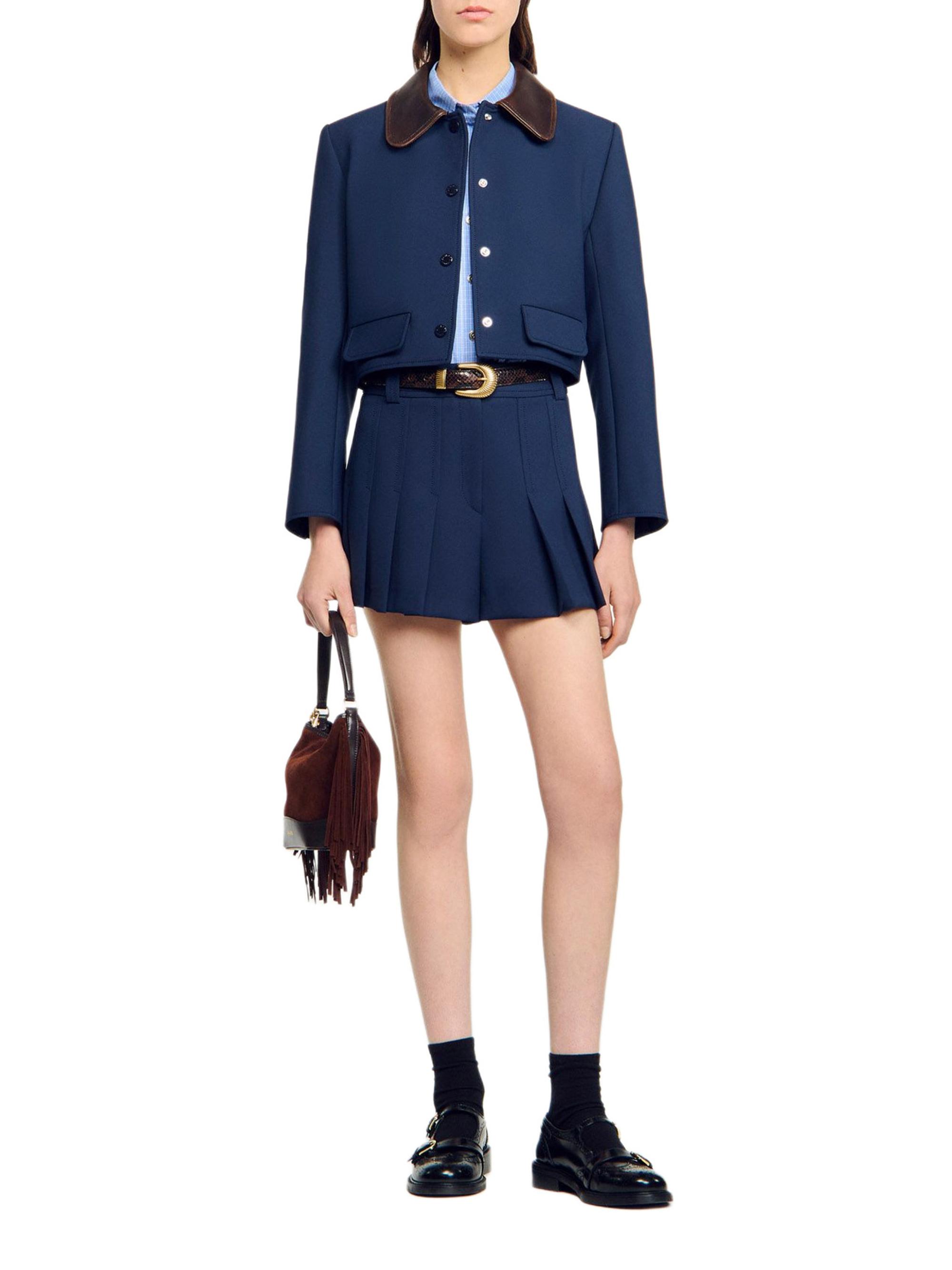 Sandro Cropped Jacket with Leather Collar | Saks Fifth Avenue