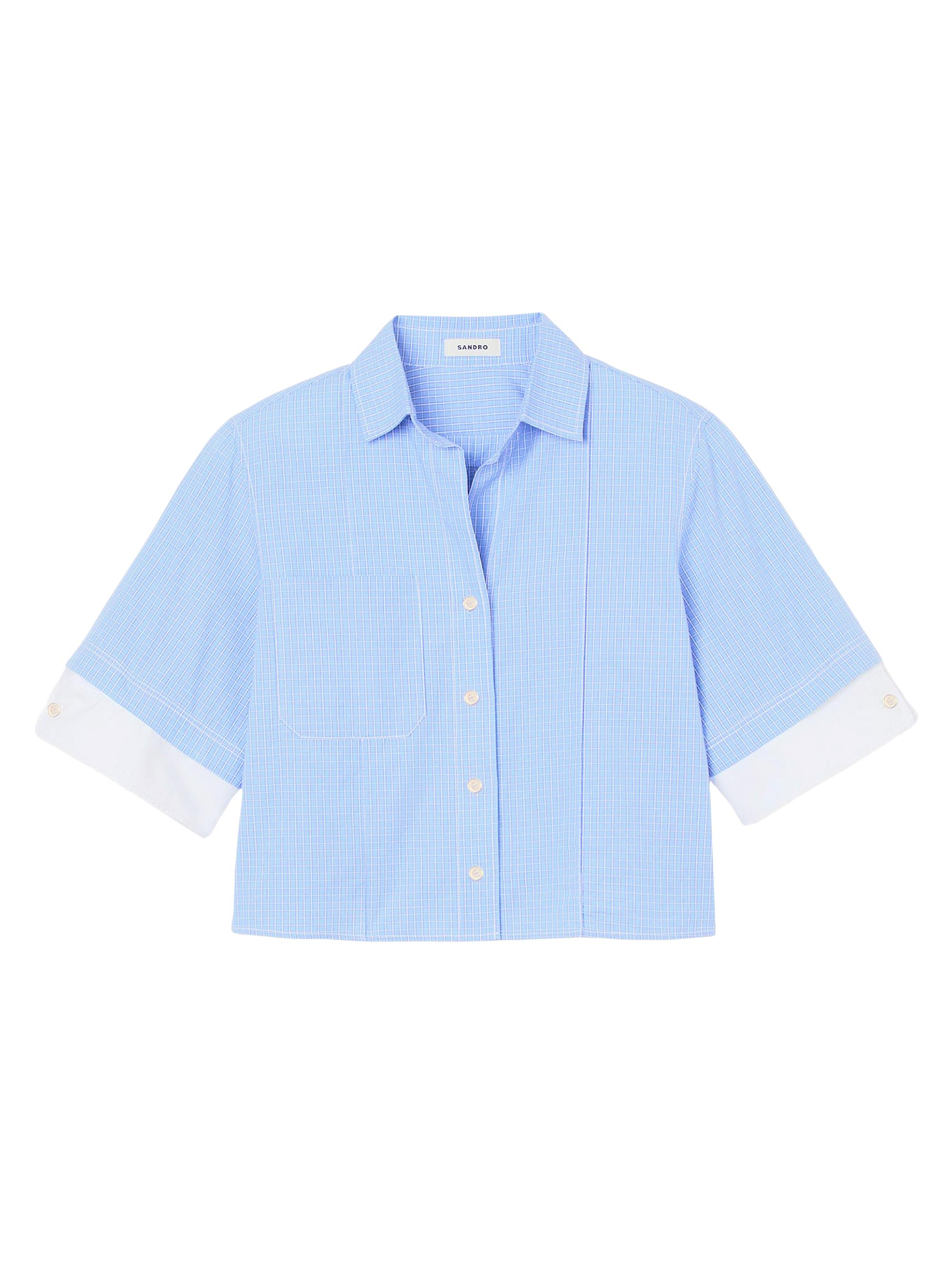 Sandro Women's Oversized Check Shirt - Ciel Blanc