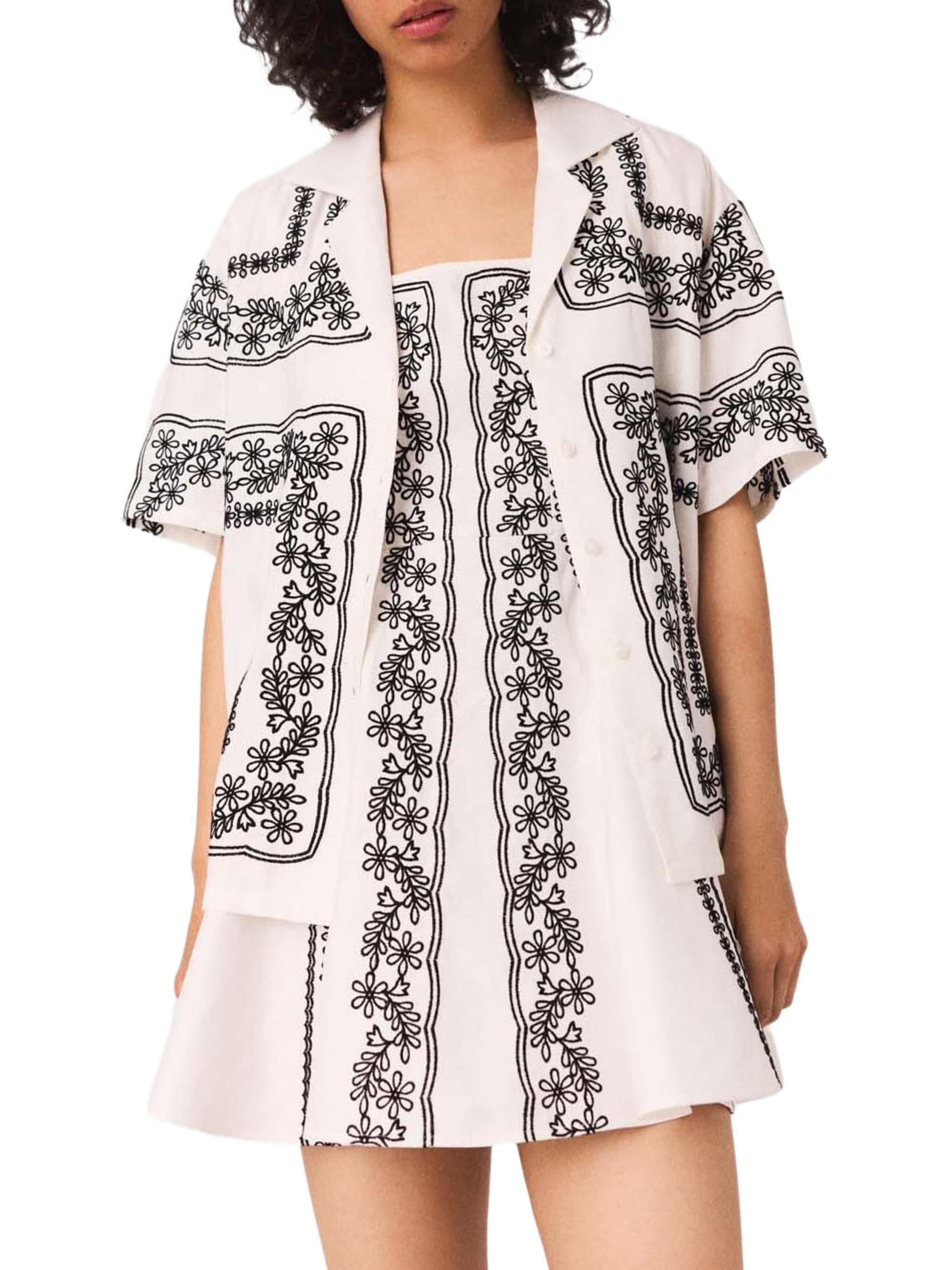 Maje Women's Short Sleeved Embroidered Shirt - Ecru Black