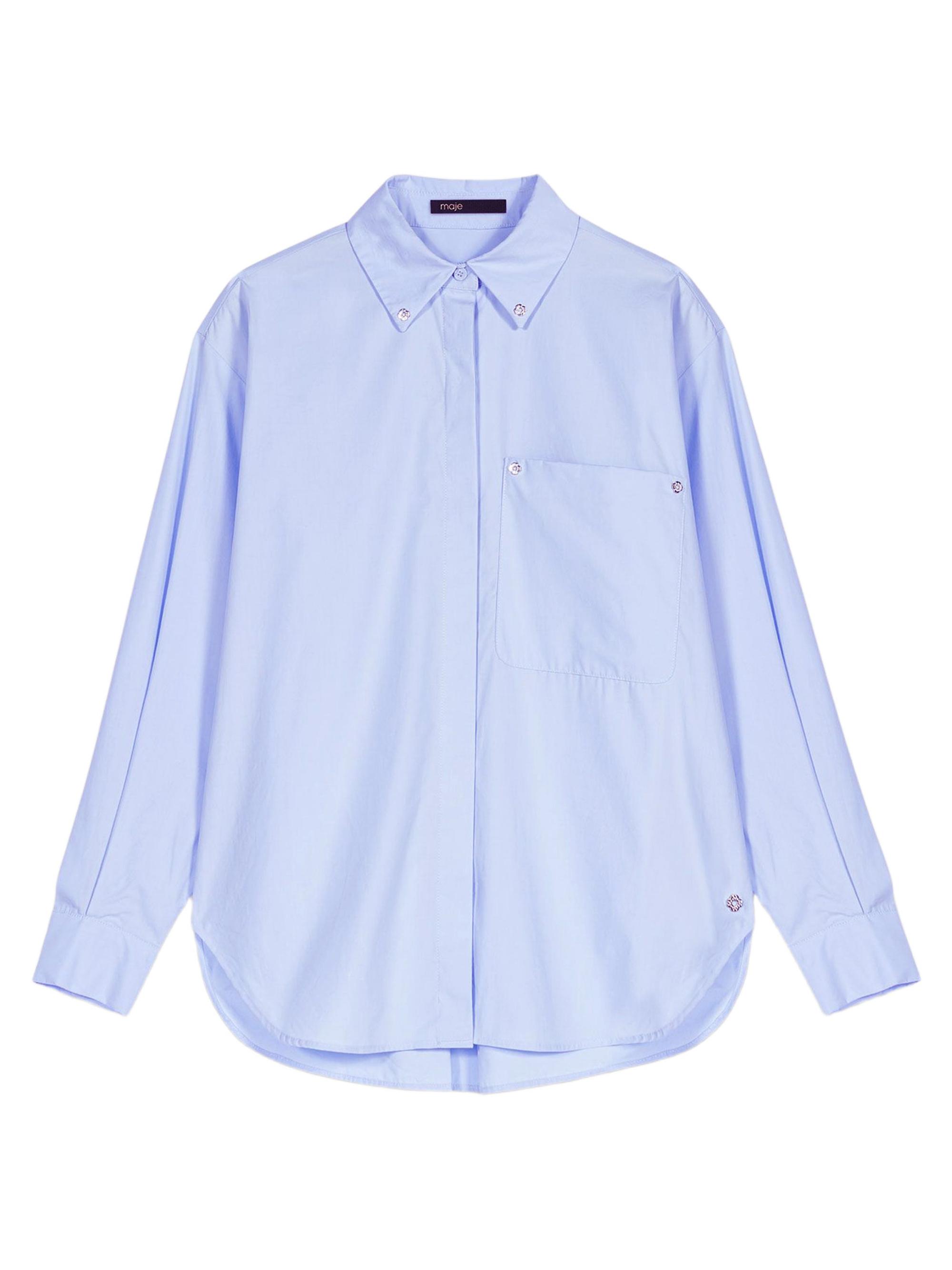 Maje Women's Long Poplin Shirt - Light Blue