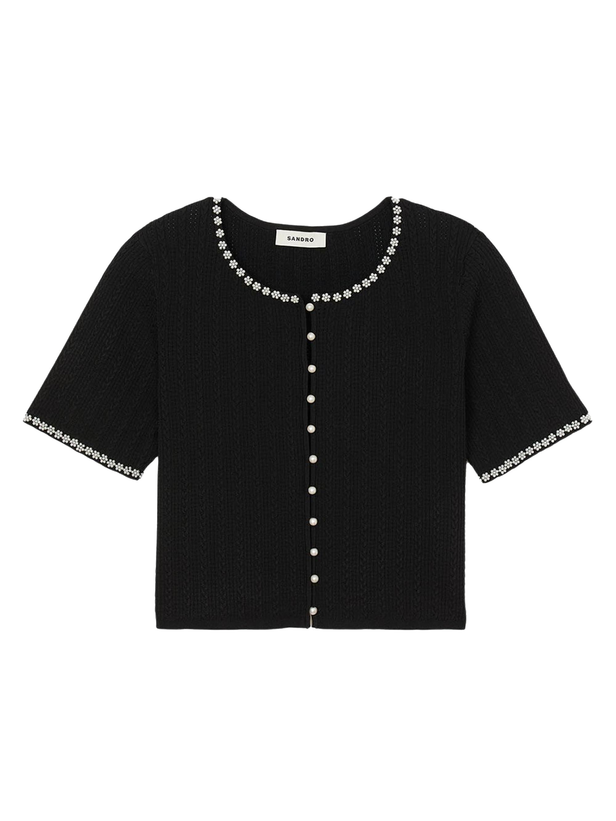 SANDRO 重ね着風　ニット Sandro Cropped Beaded Cardigan | Saks Fifth Avenue