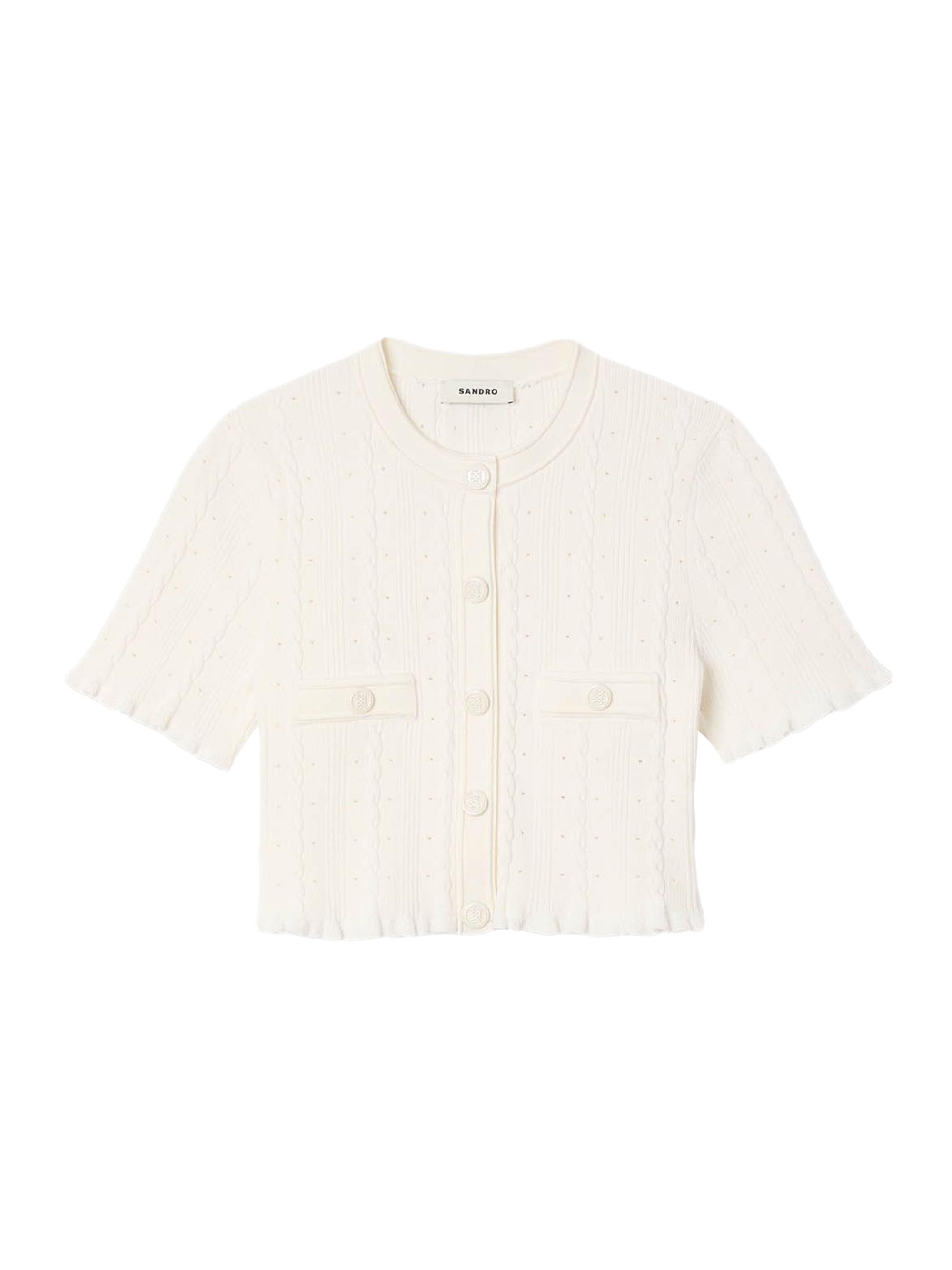 Sandro Women's Cropped Pointelle Knit Cardigan - Ecru