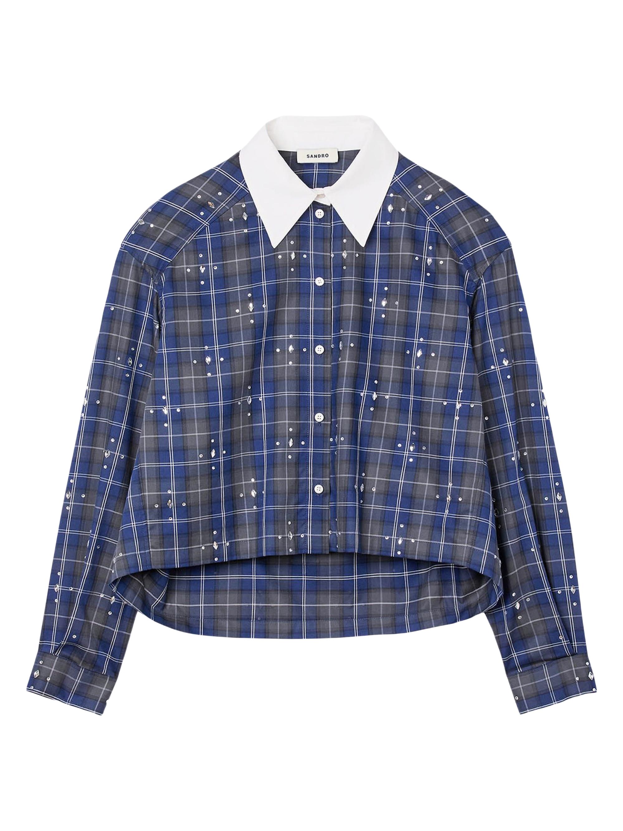 Sandro Women's Rhinestone Check Shirt - Blue