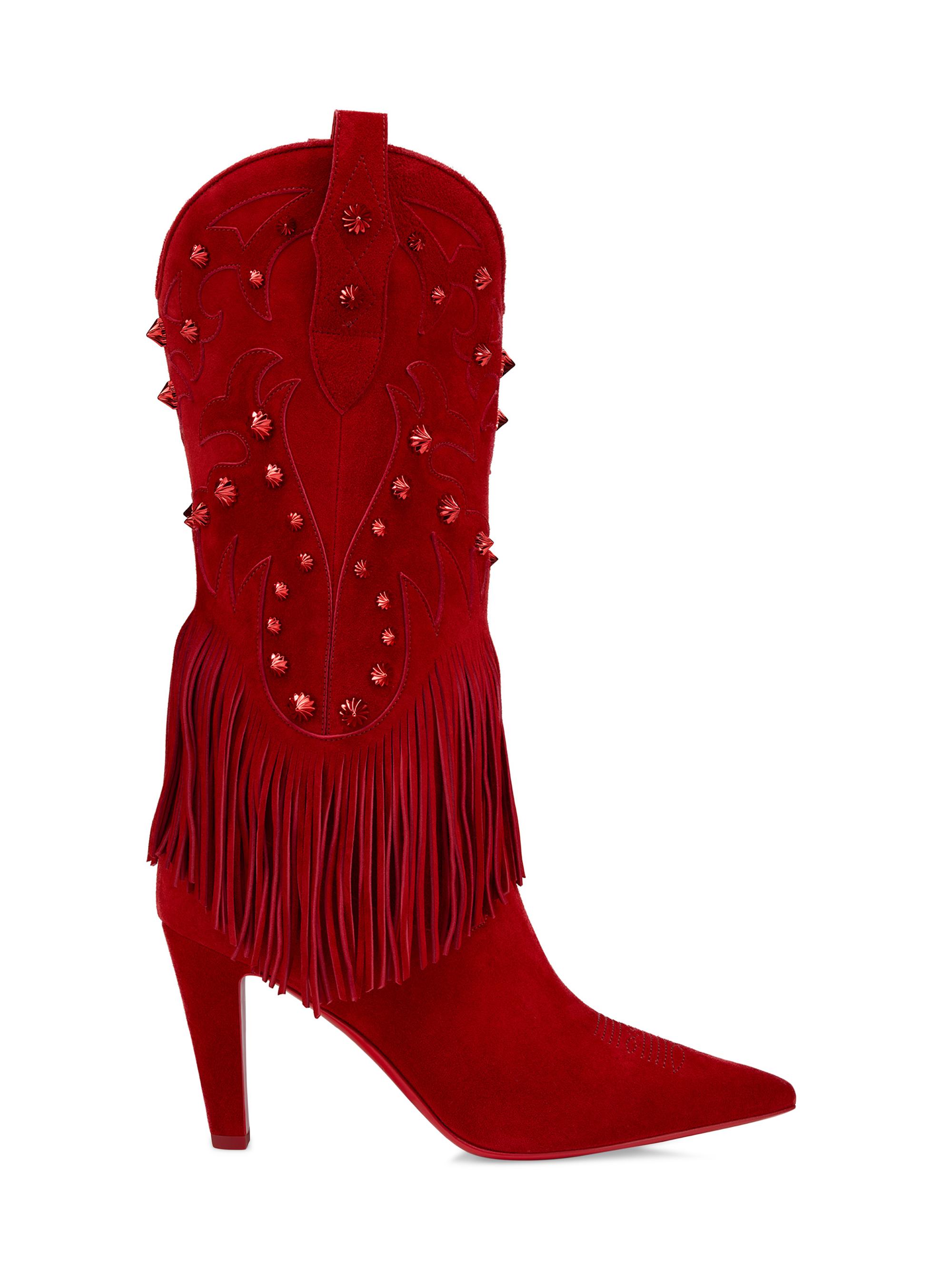 Christian Louboutin Women's Santia Fringe 85MM Boots - Fever