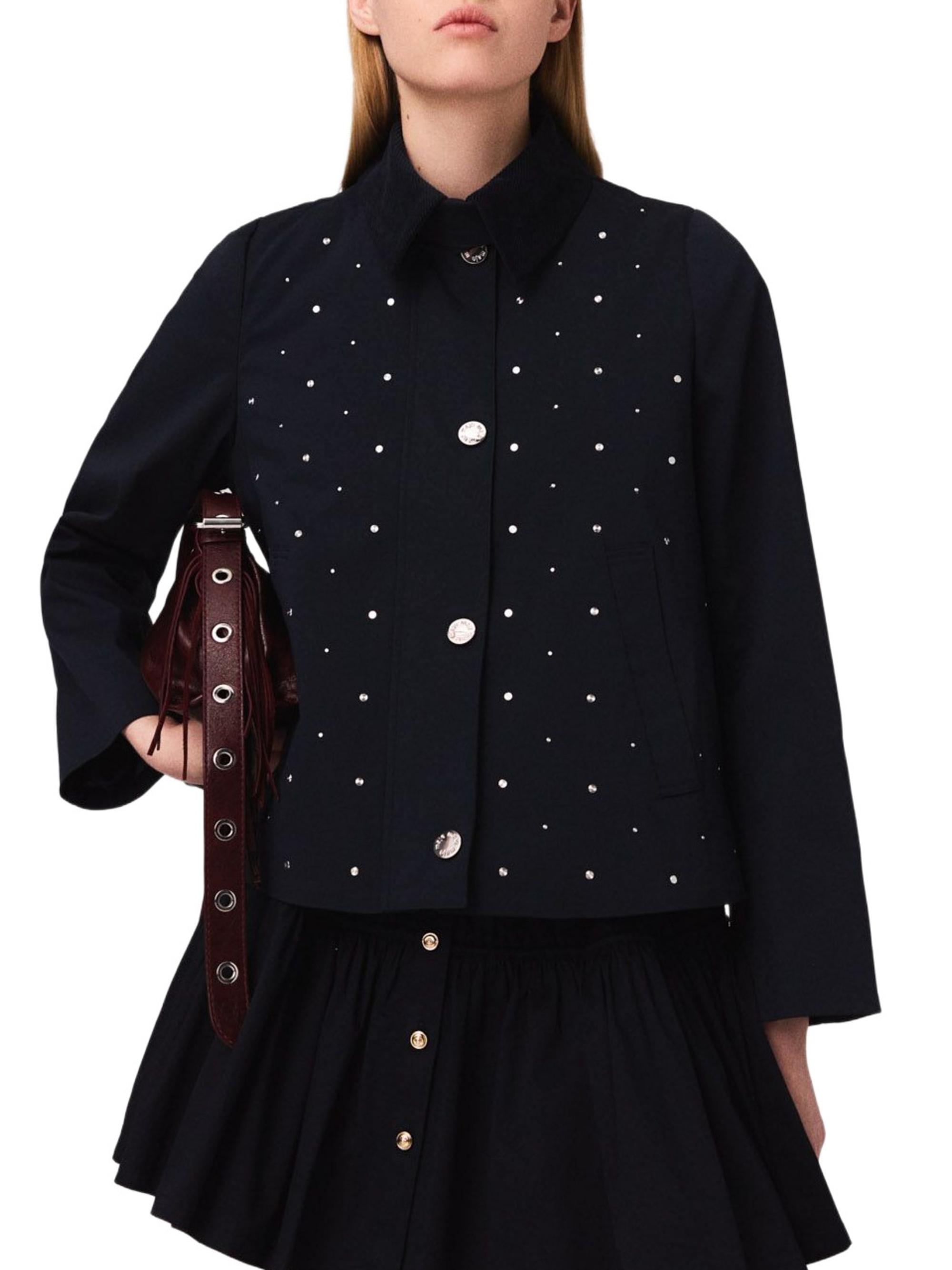 Maje Women's Short Velvet Collar Studded Jacket - Navy