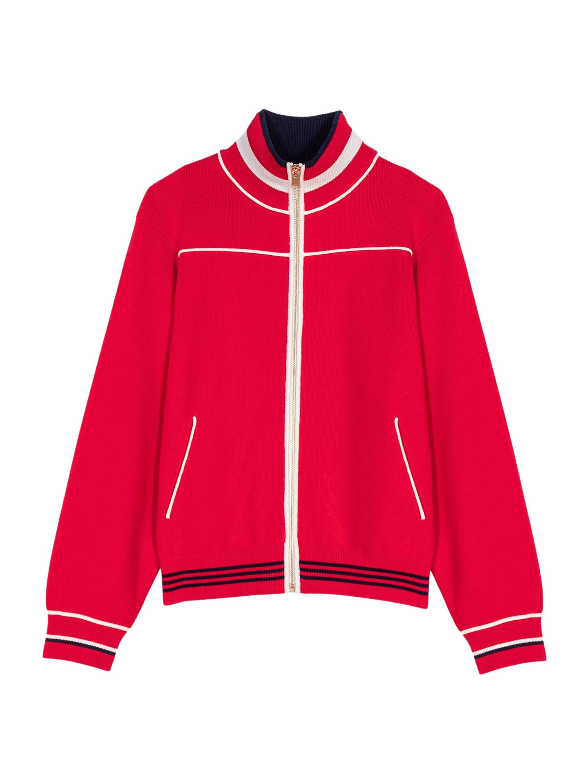 Maje Women's Zipped Cardigan with Elastic Waist - Red