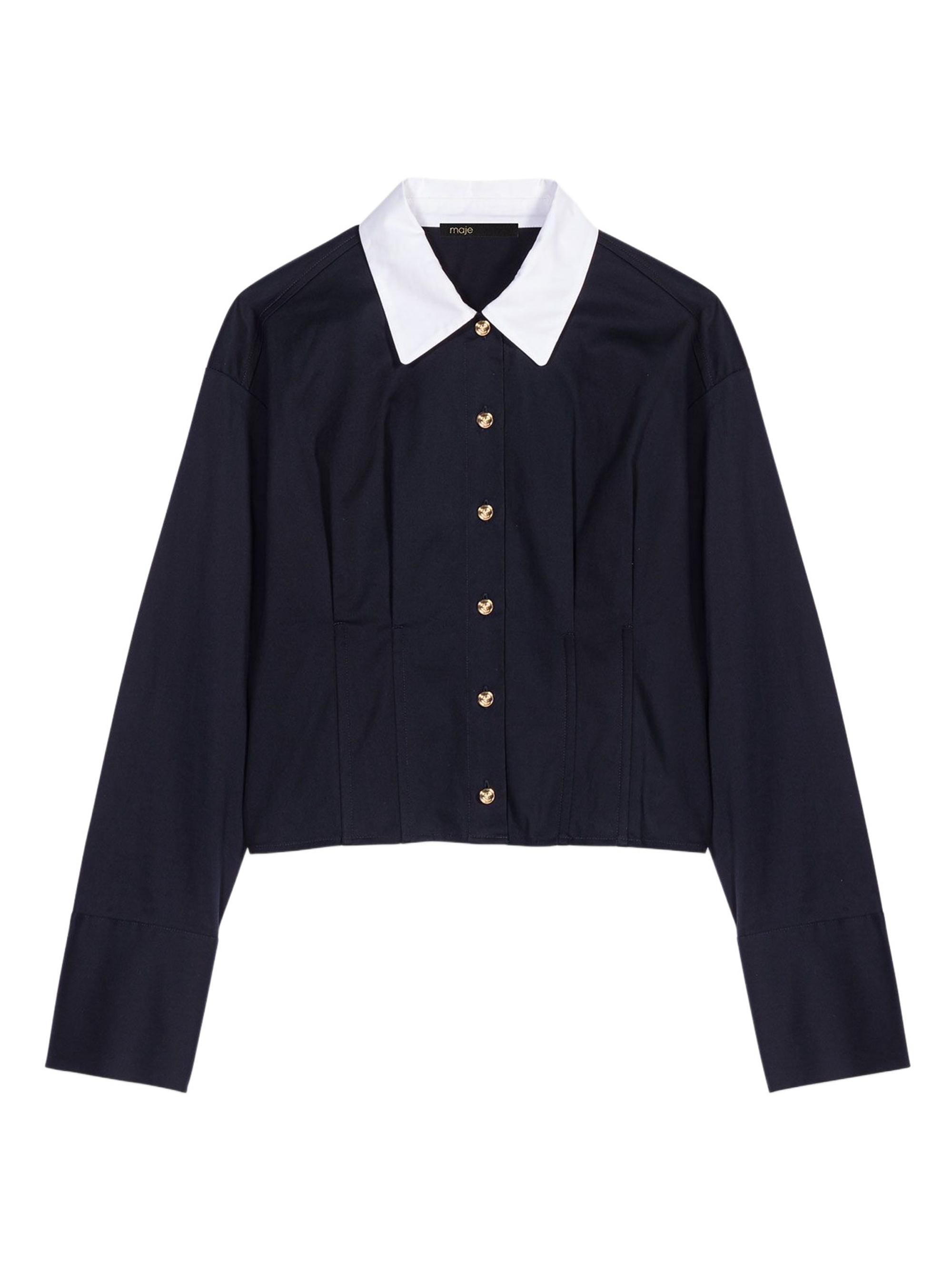 Maje Women's Cropped Poplin Shirt - Navy