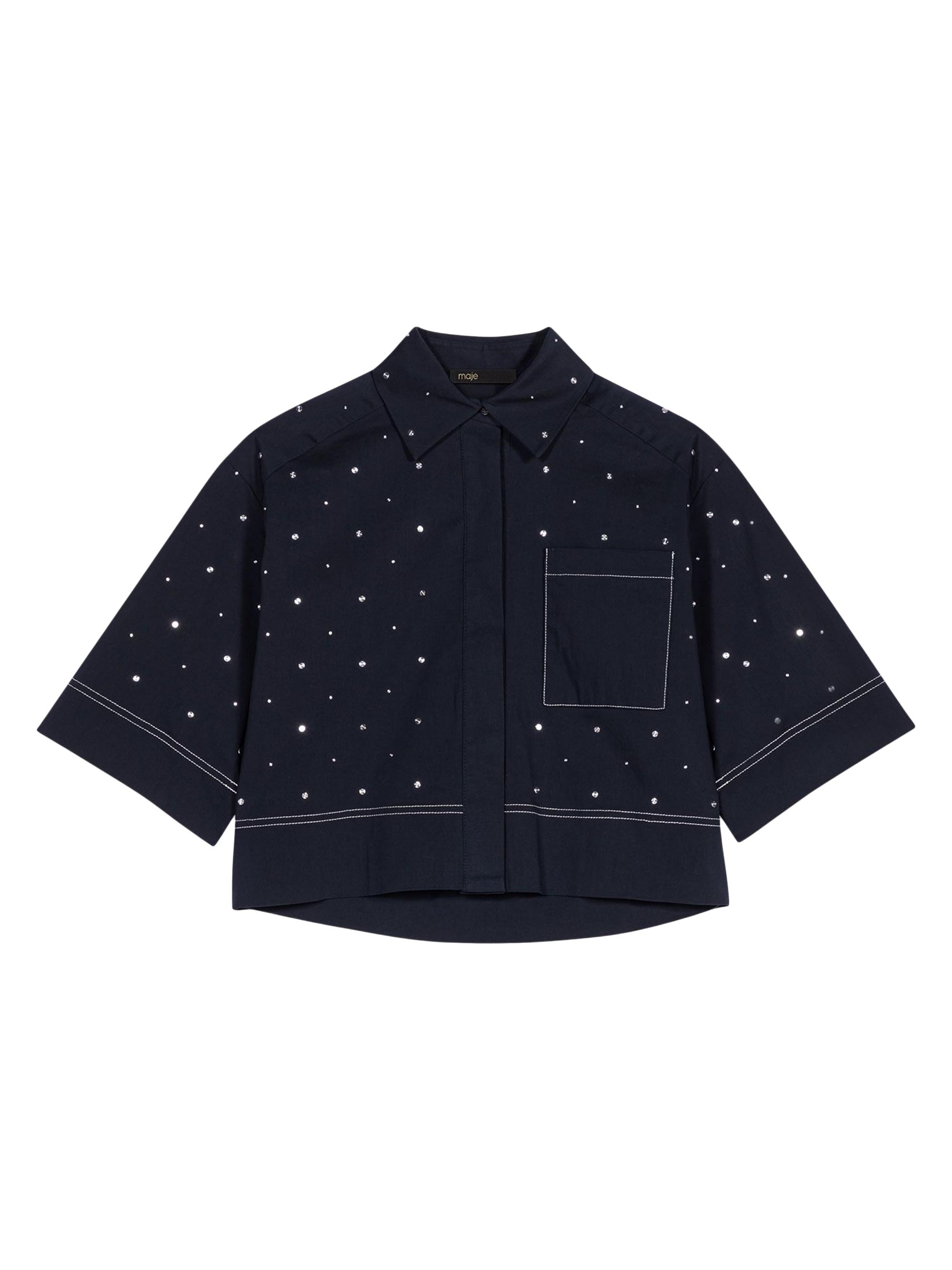 Maje Women's Cropped Shirt with Studs - Navy