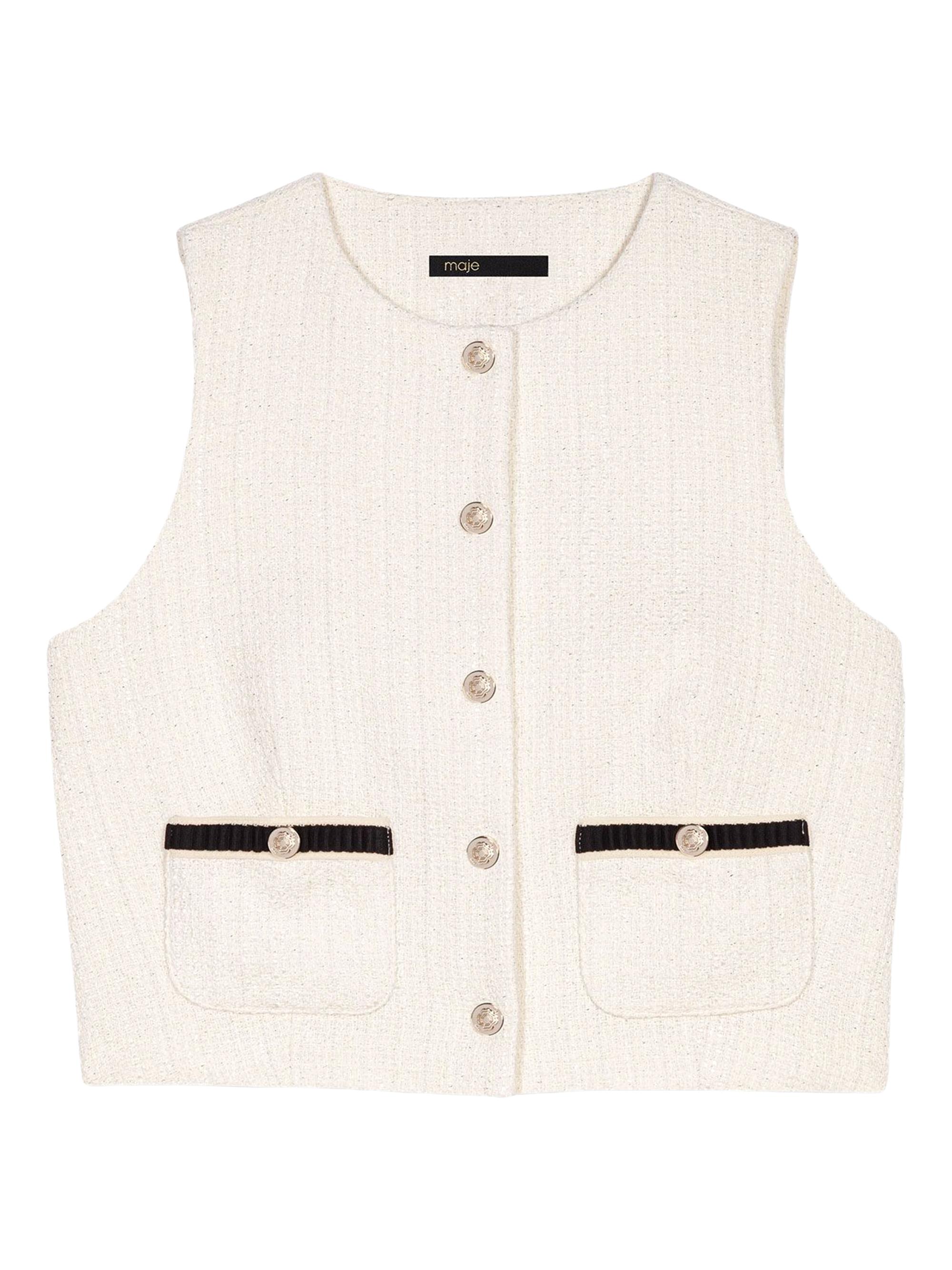 Maje Women's Sleeveless Tweed Lurex Top - Ecru