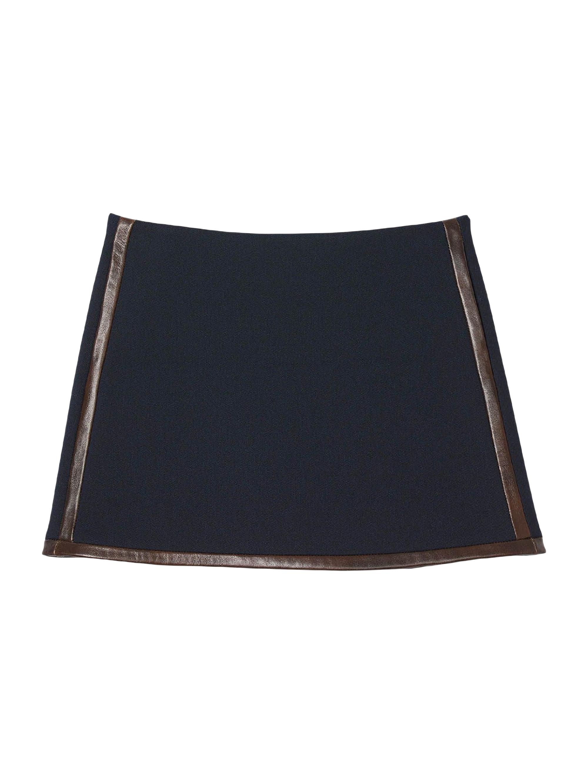 Sandro Women's Short Skirt with Leather Bands - Navy Blue