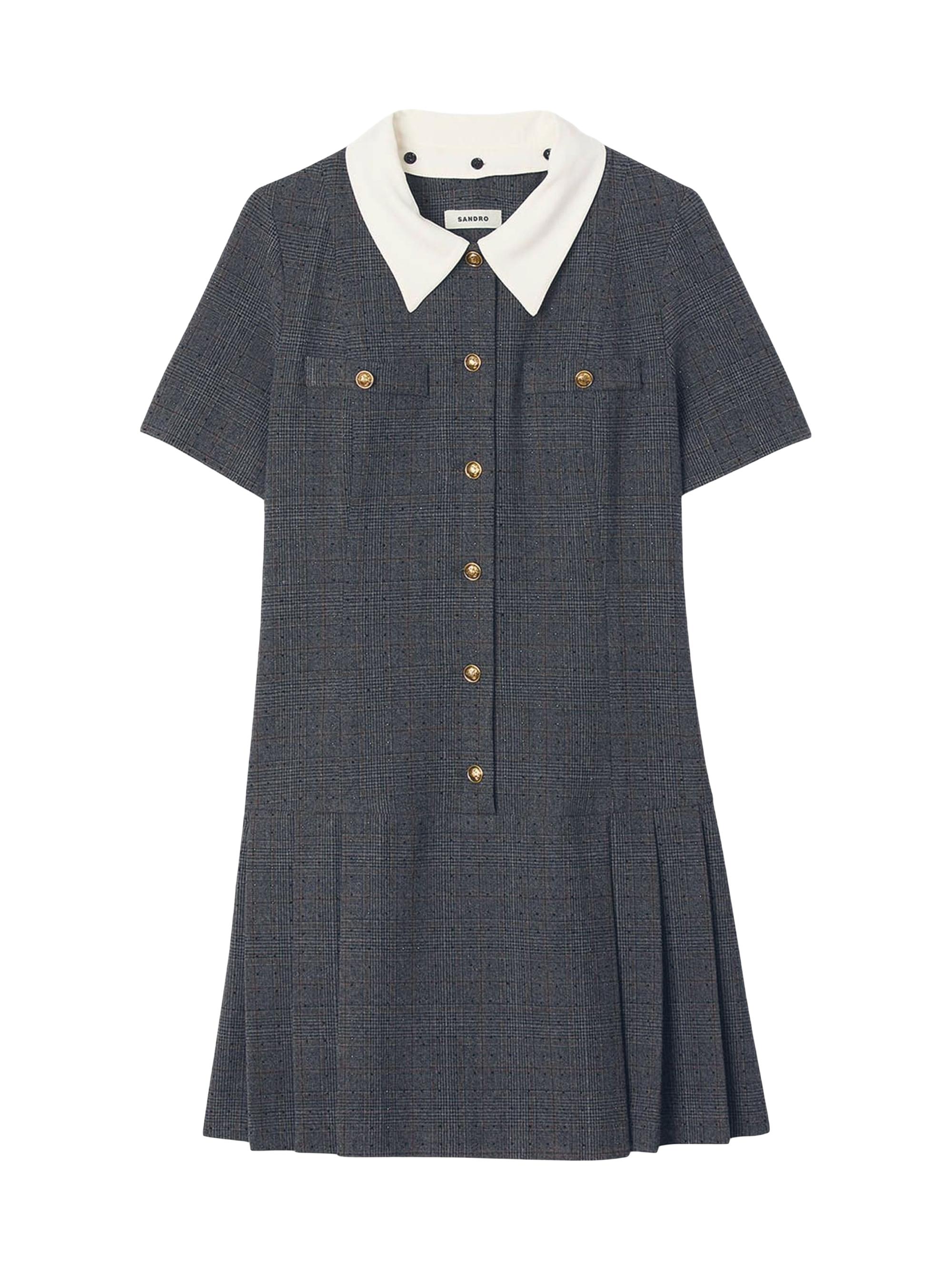 Sandro Women's Short Pleated Dress with Rhinestones - Grey Brown