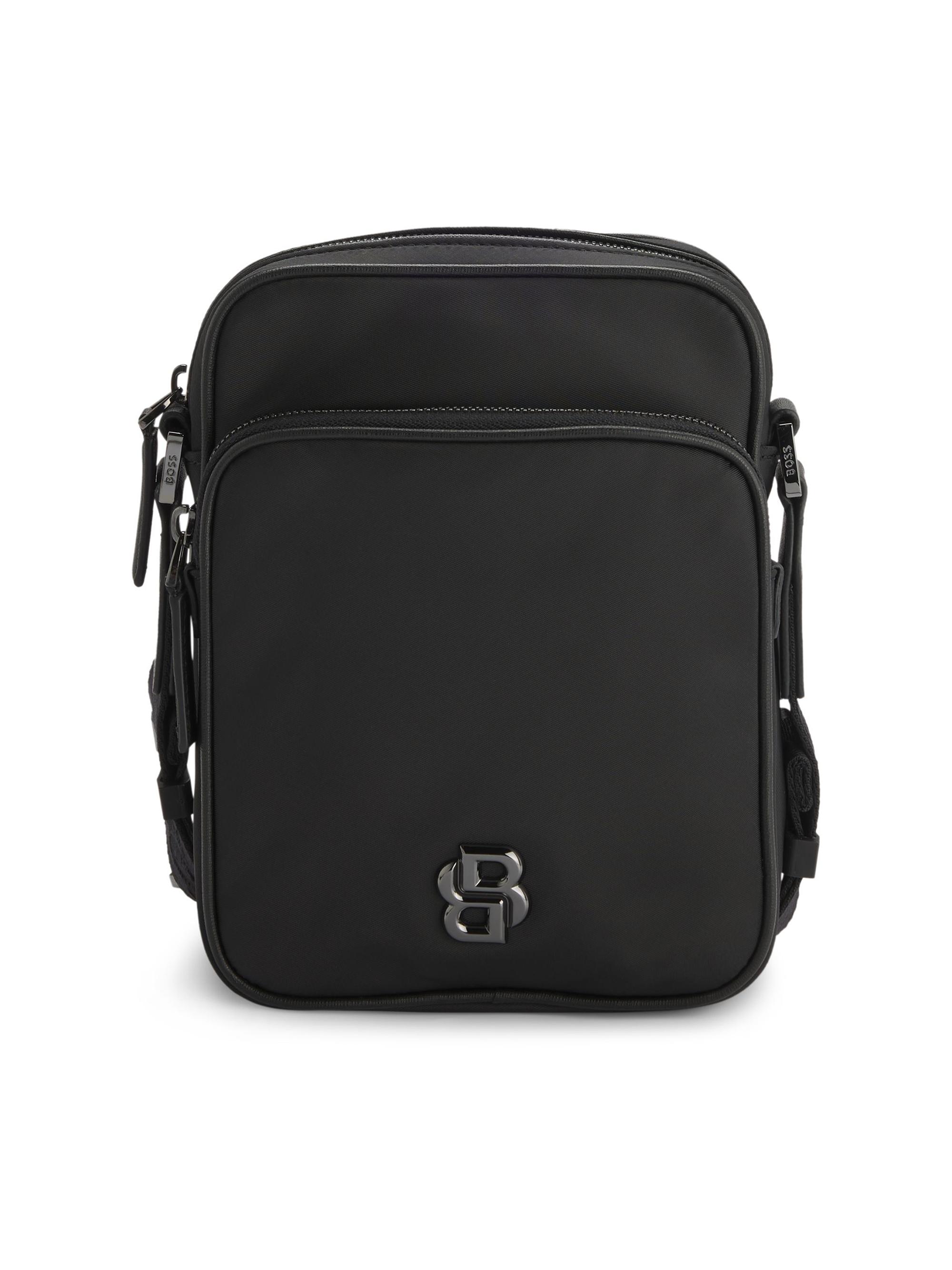 BOSS Men's Twill Reporter Bag with Double B Monogram - Black