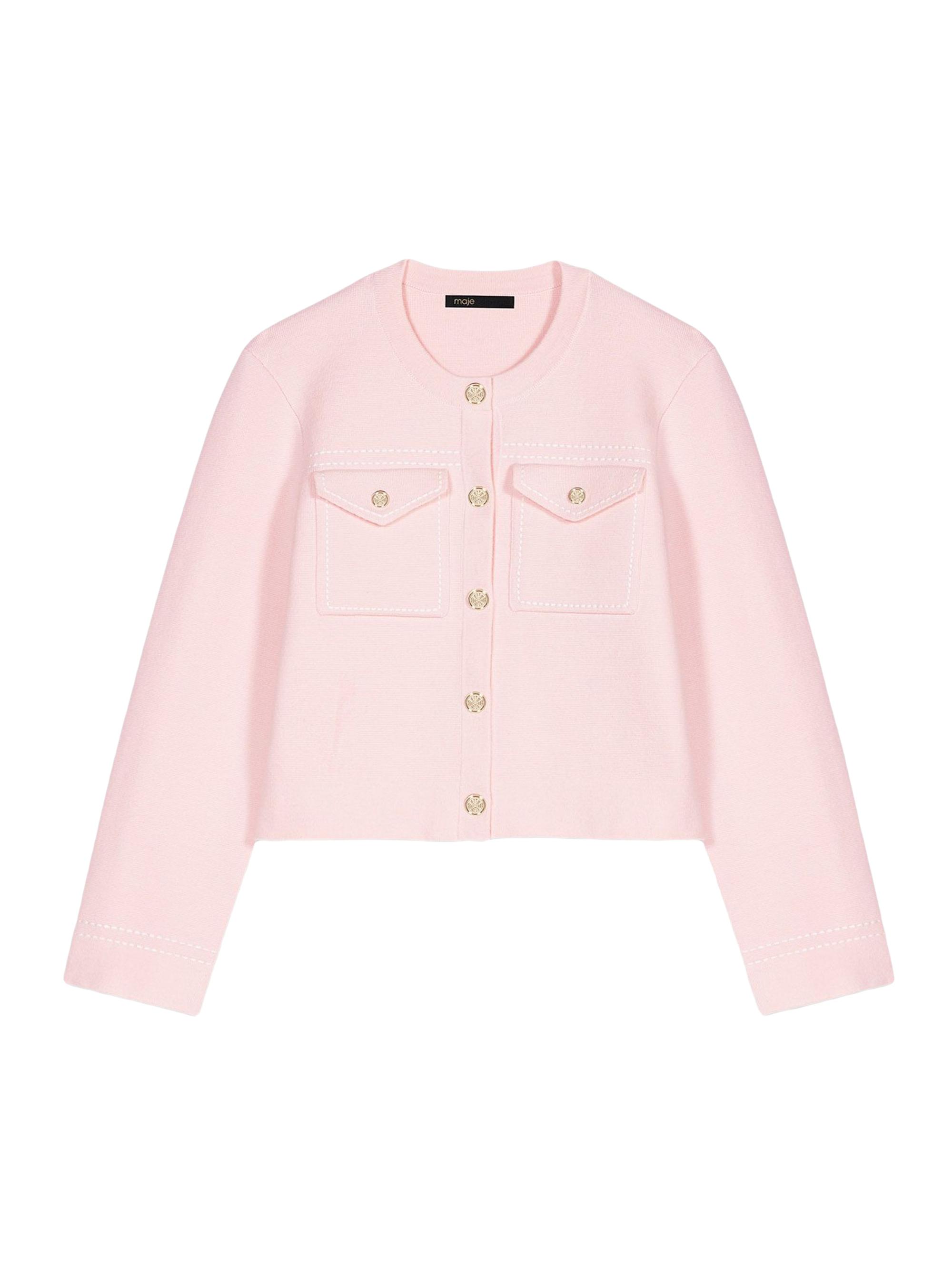 Maje Women's Topstitched Cropped Cardigan - Pink