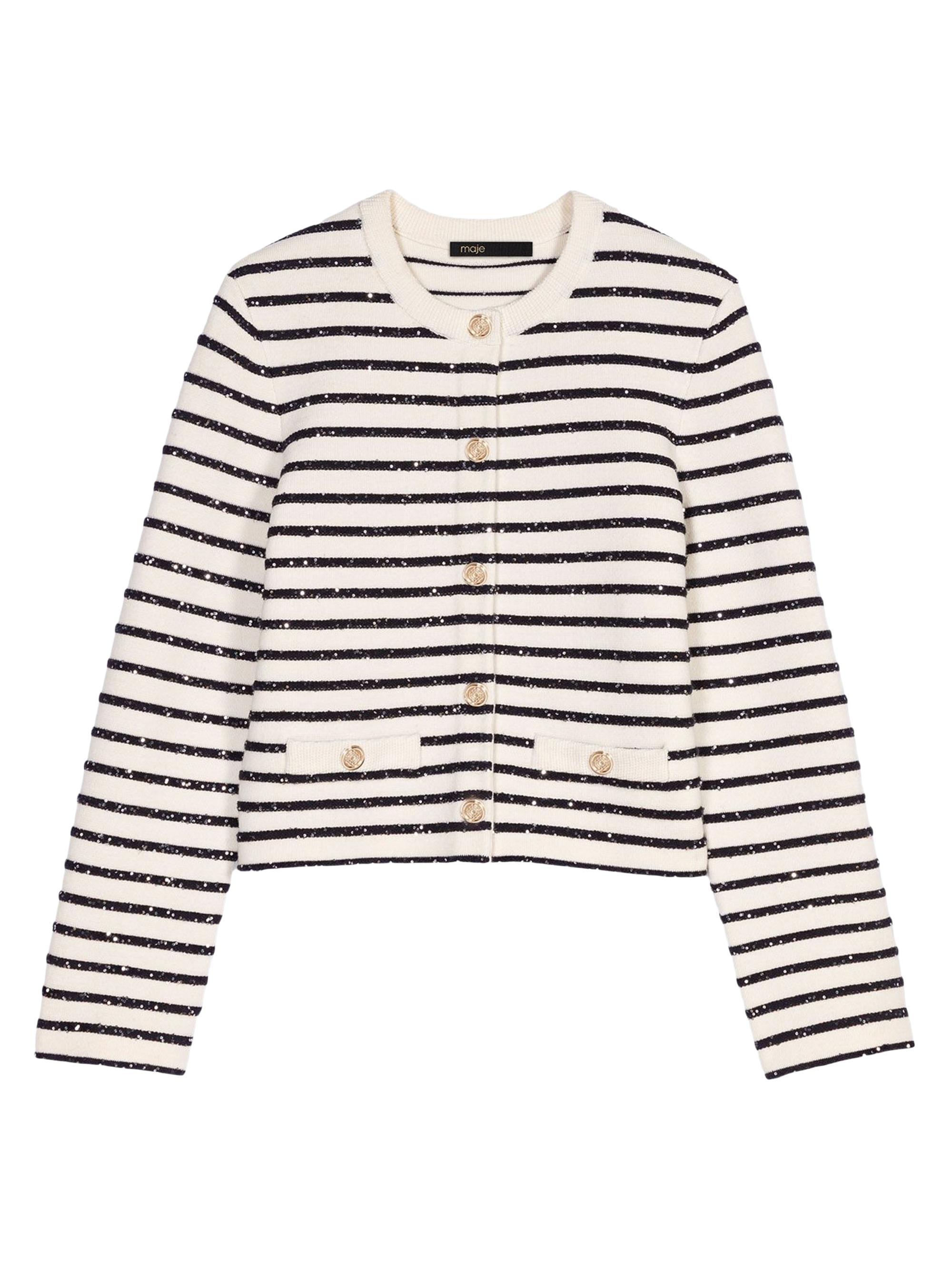 Maje Women's Wool Cardigan with Snaps - White Navy