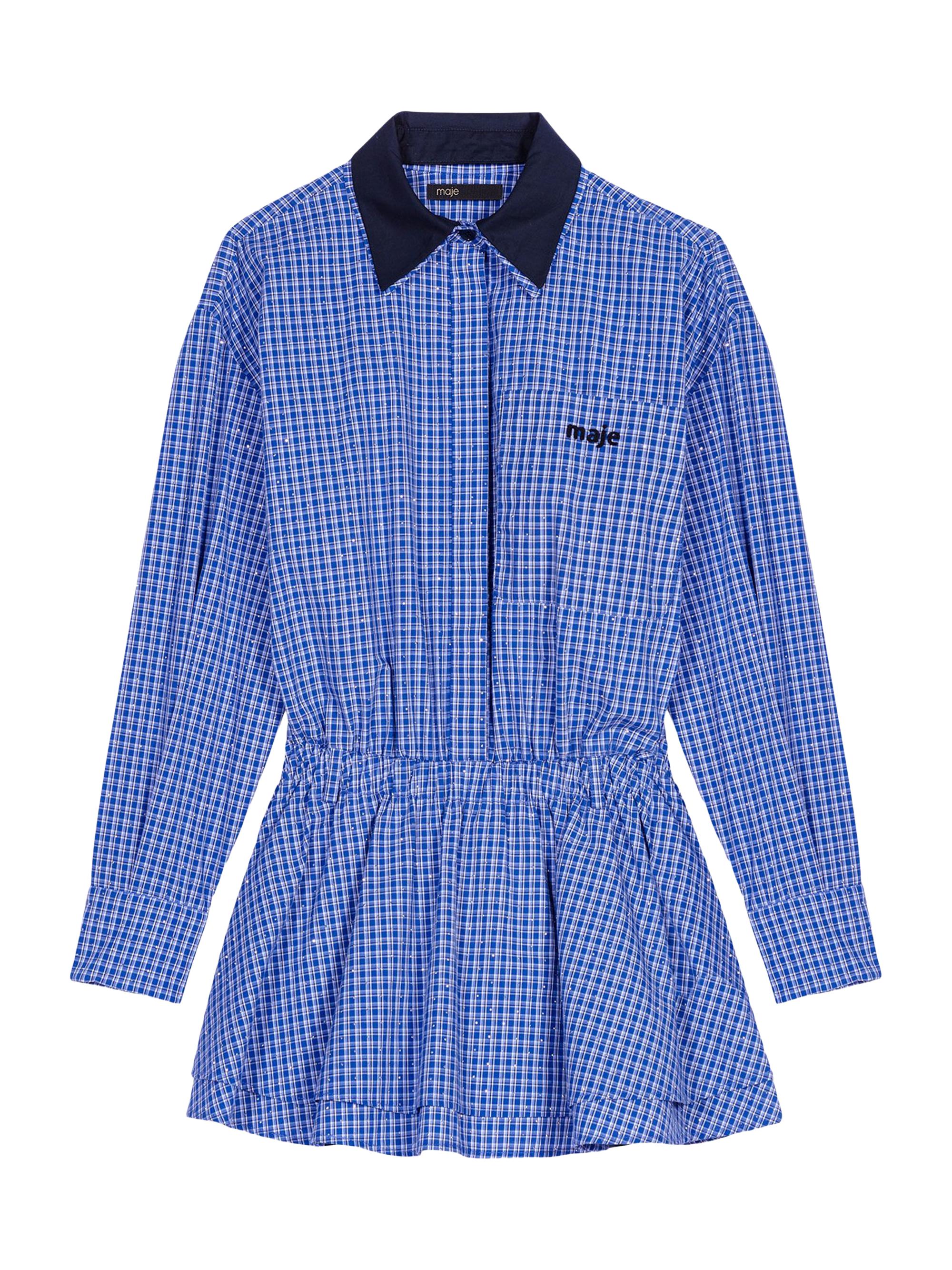 Maje Women's Stretch Cotton Rhinestone Suit Dress - Blue Rhinestoned Tiles Print