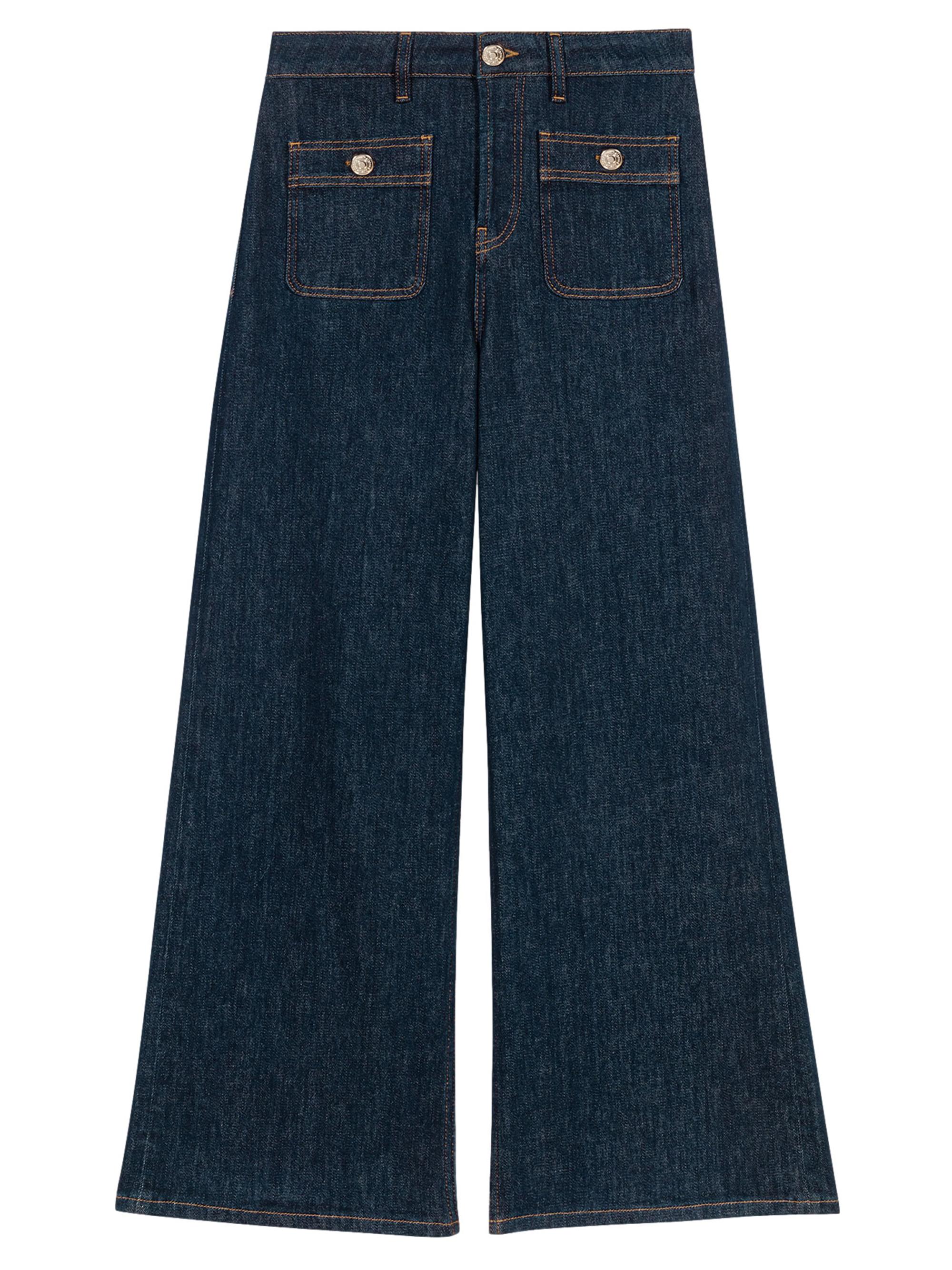 Maje Women's Wide Jeans with Patch Pockets - Navy