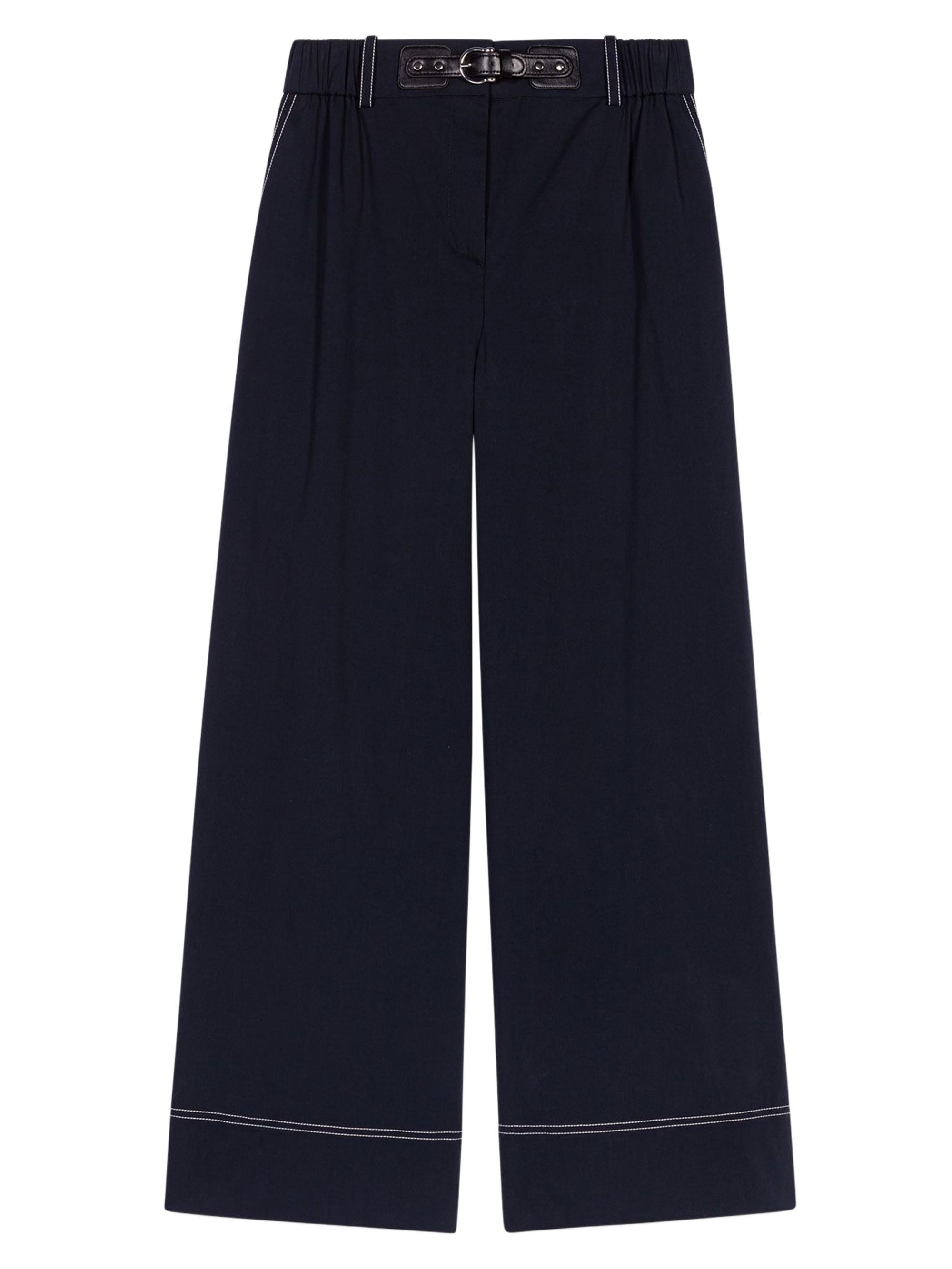 Maje Women's Cotton Trousers with Leather Belt - Navy