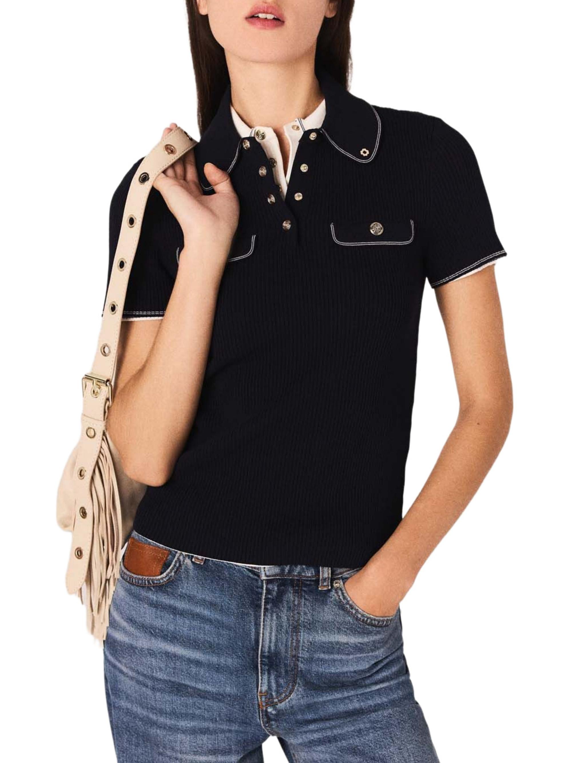 Maje Women's Short-Sleeve Polo Shirt - Navy