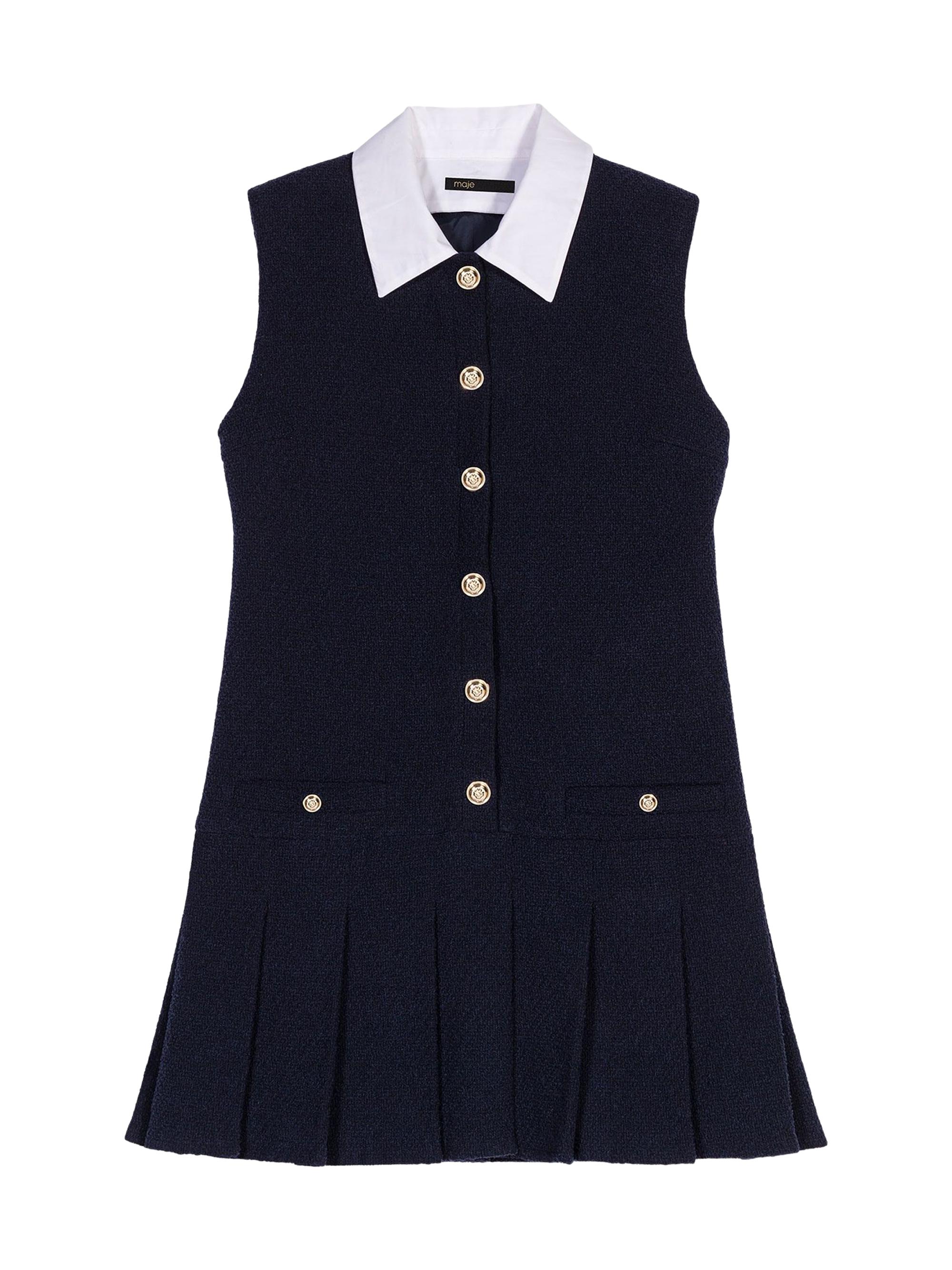 Maje Women's Short Tweed Dress Removable Collar - Navy