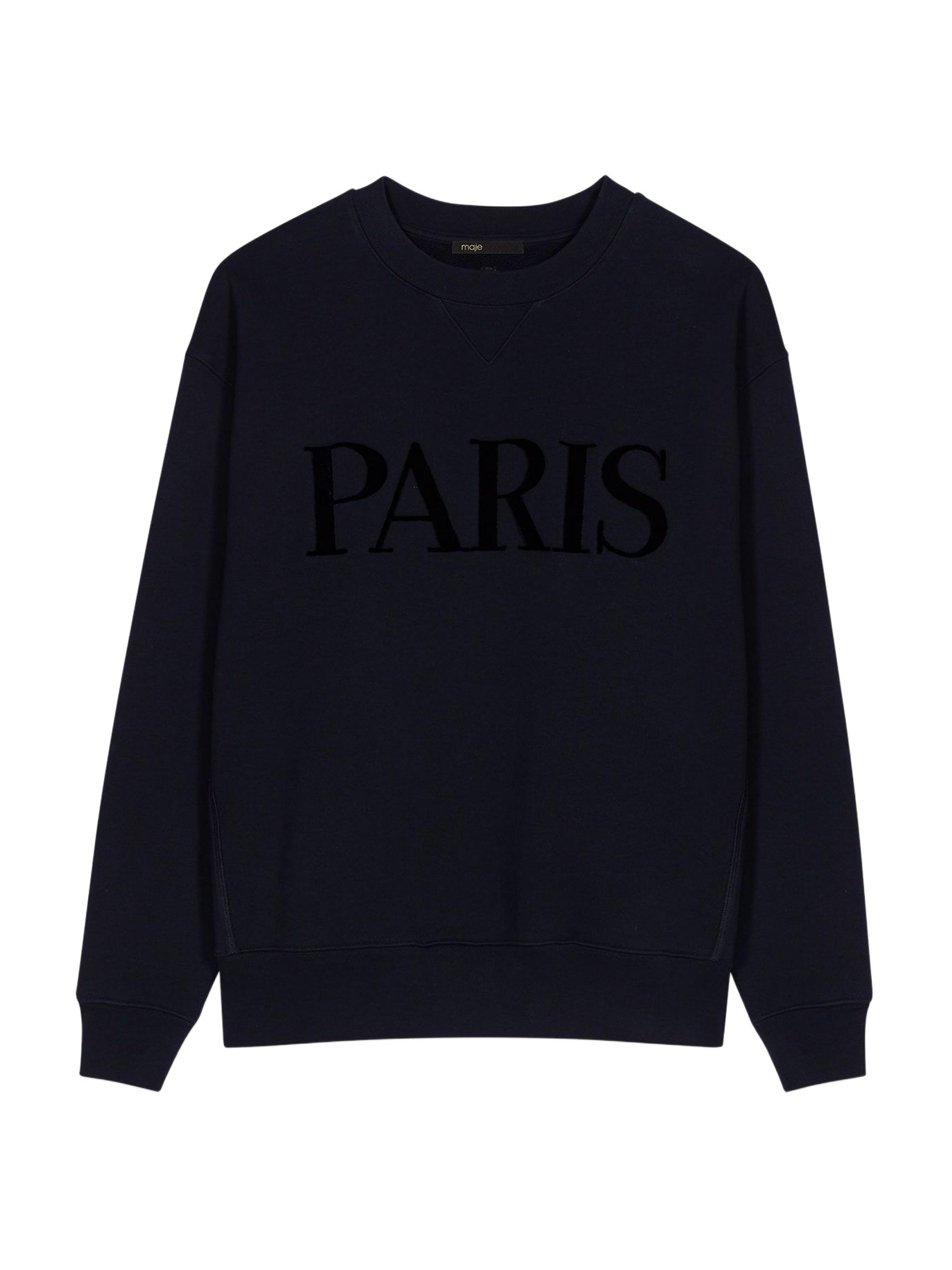 Maje Women's Paris logo Embossed Sweatshirt - Navy