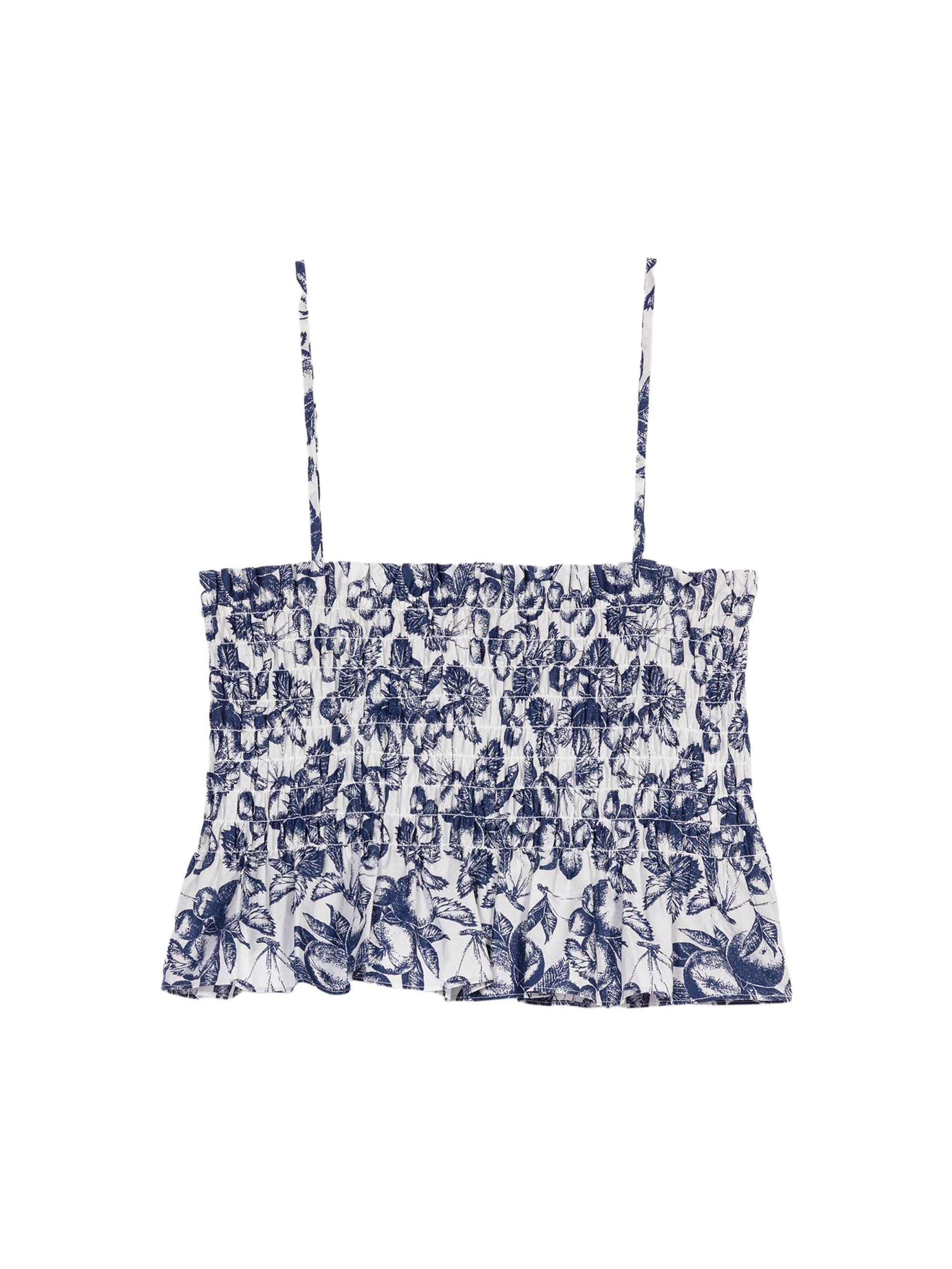 Maje Women's Patterned Smocked Top - Blue Fruits Print