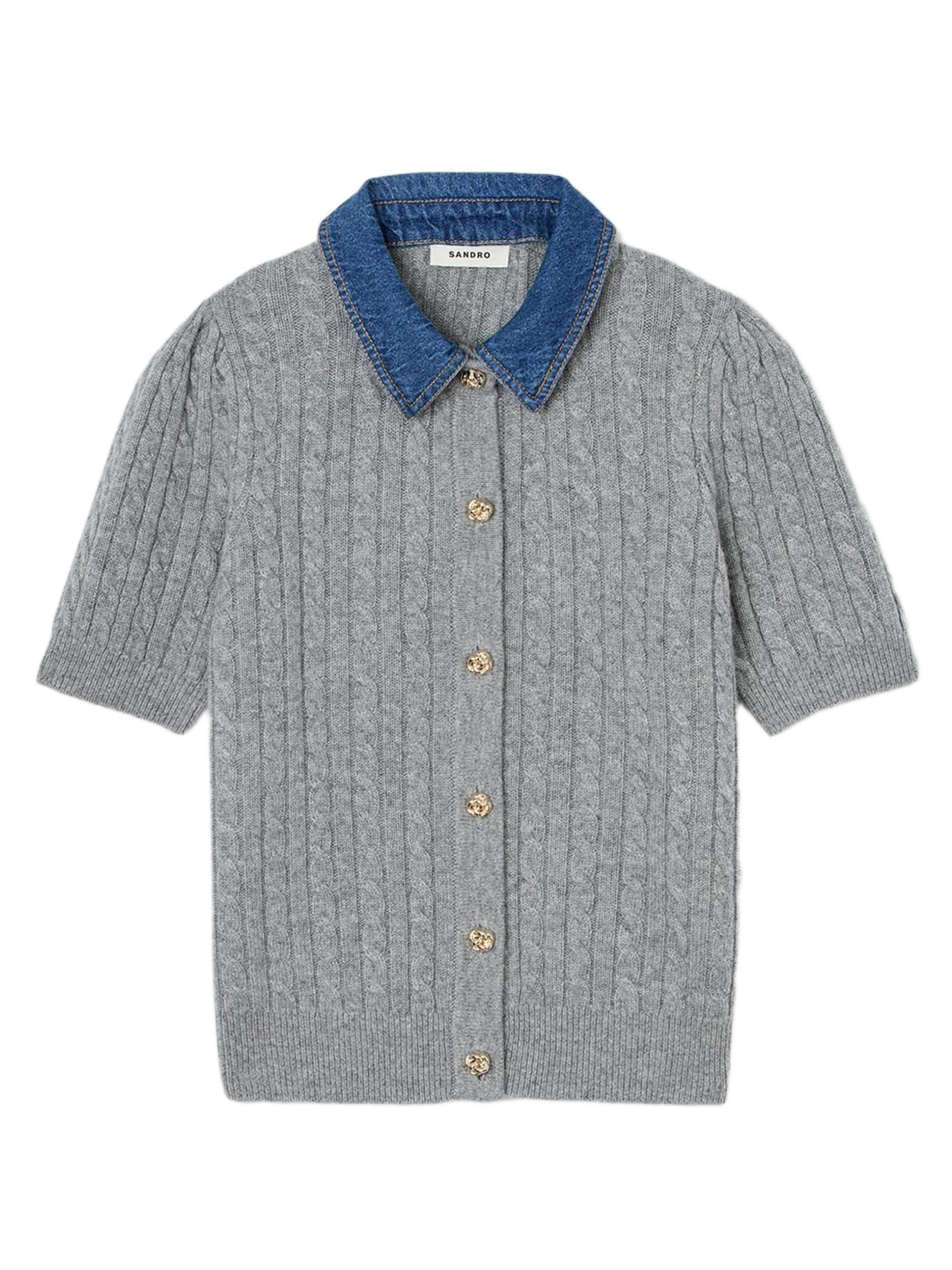 Sandro Women's Cardigan with Denim Collar - Grey