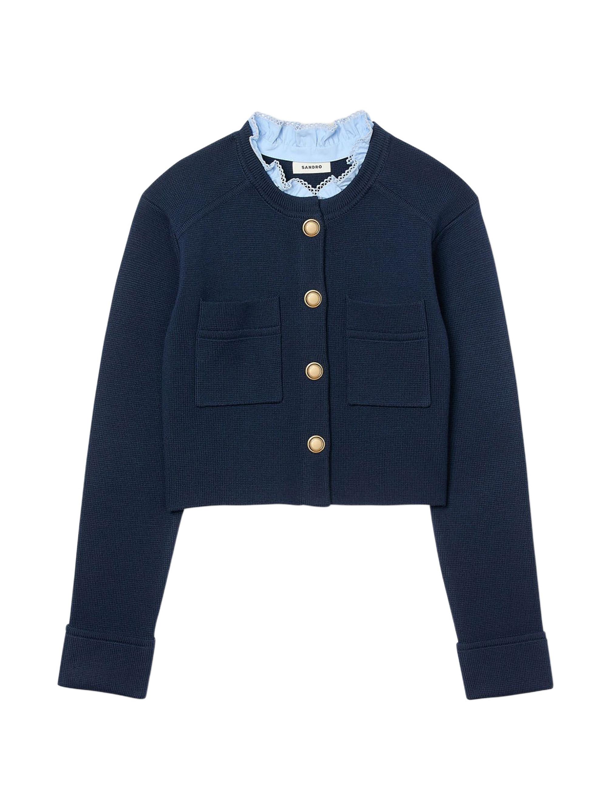 Sandro Knit Cardigan with Ruffled Collar | Saks Fifth Avenue