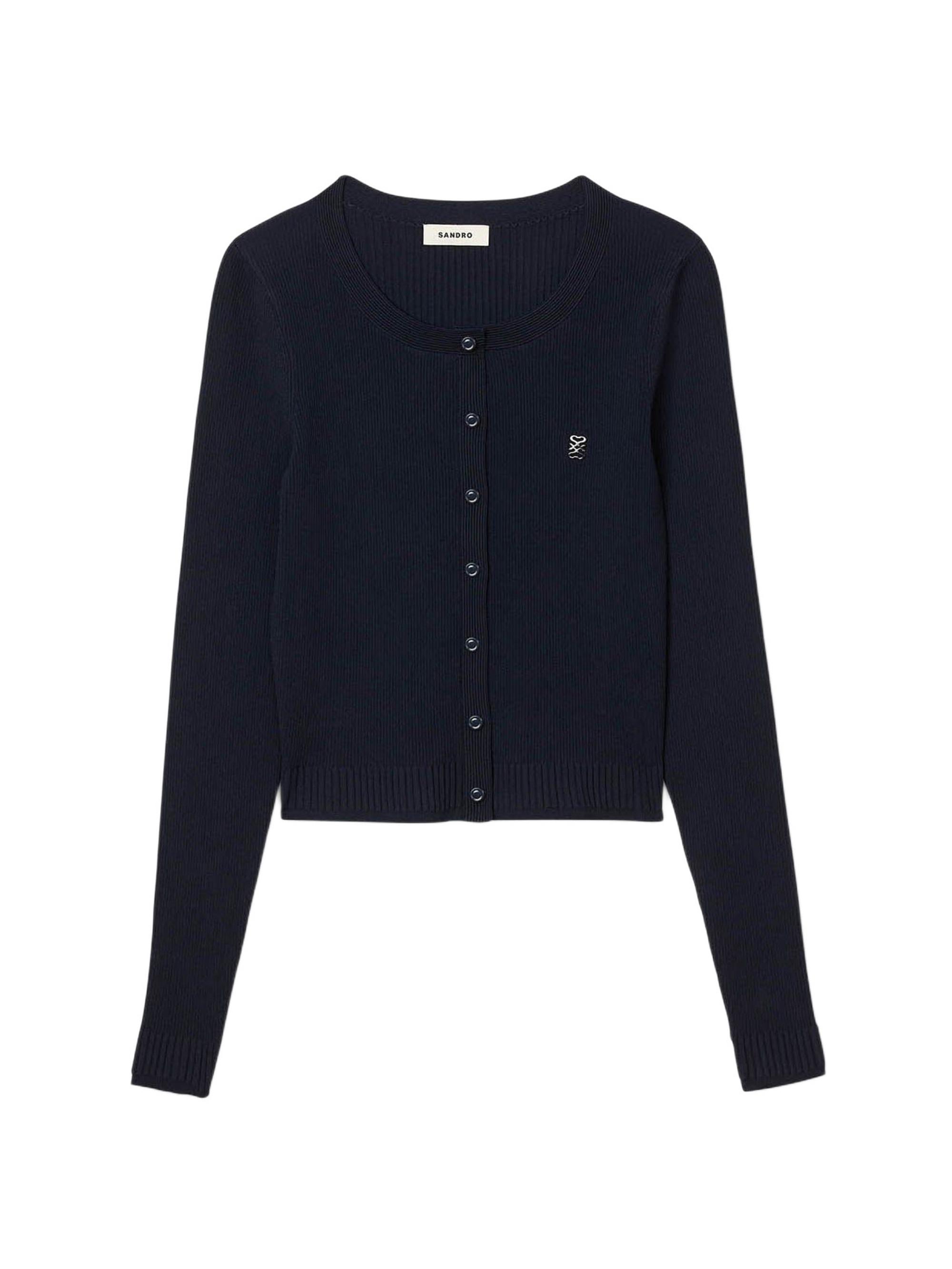 Sandro Women's Polo Shirt with Decorative Buttons - Navy Blue