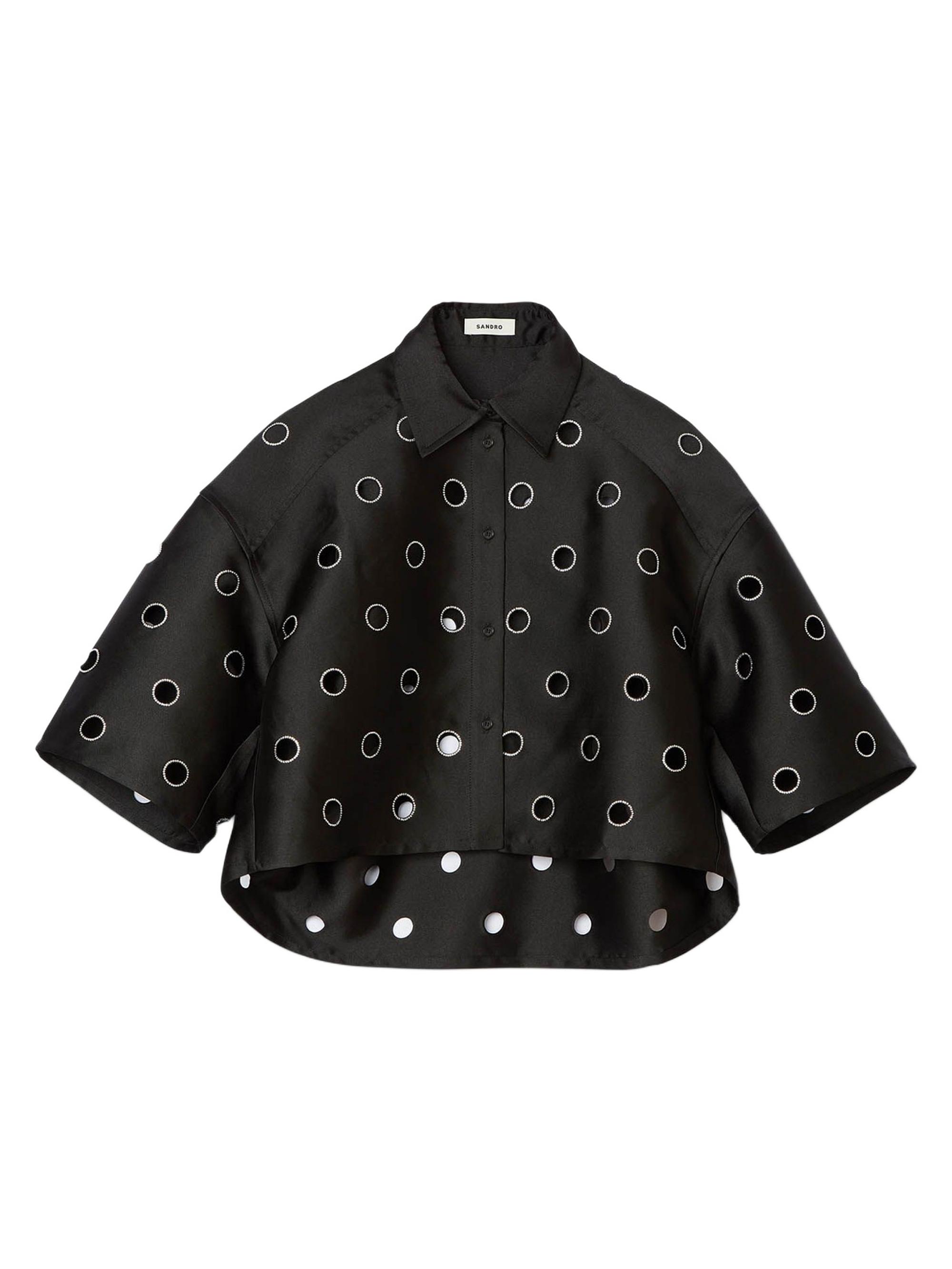 Sandro Women's Knitted Polo Shirt with Zip Collar - Black