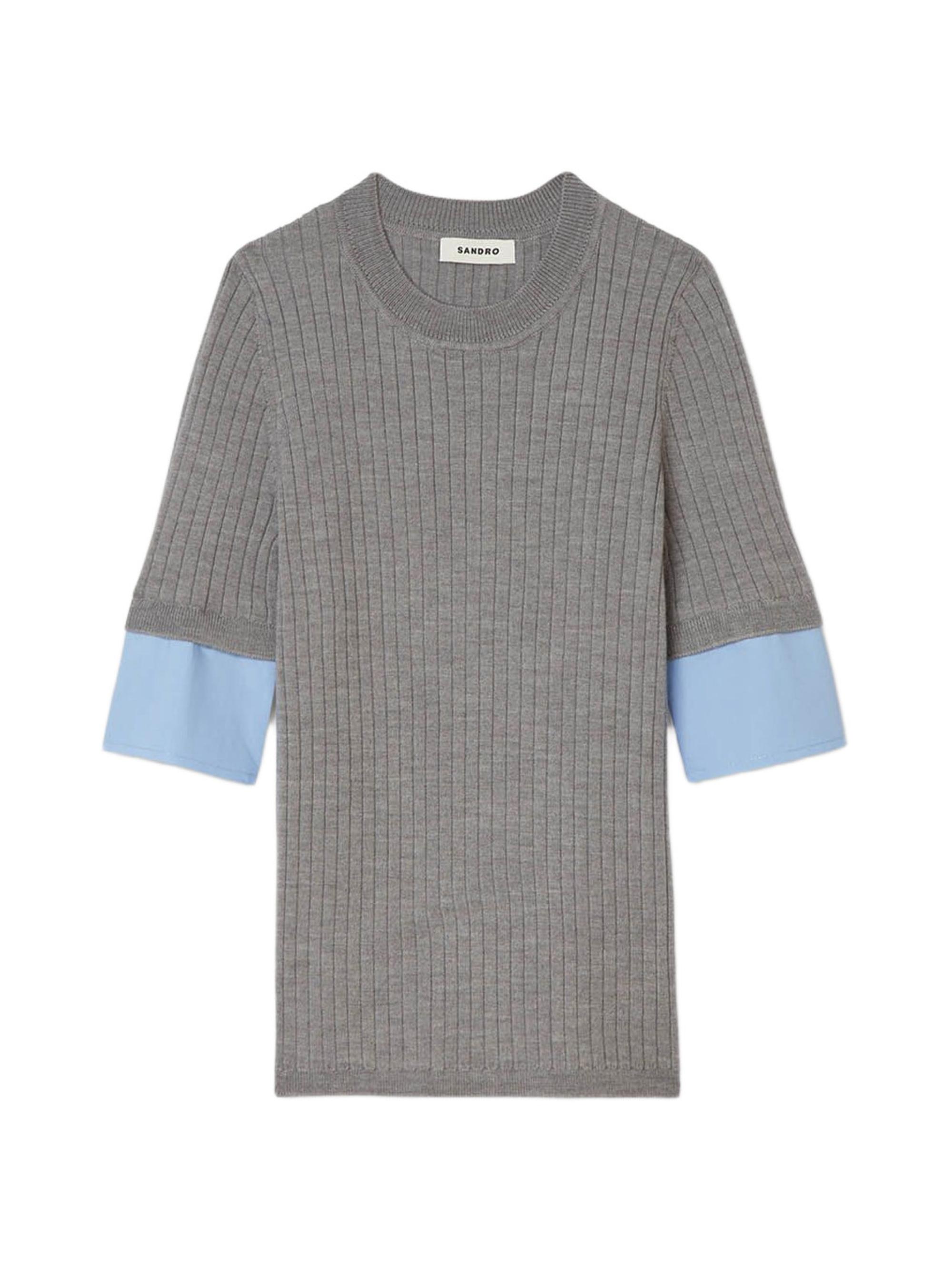 Sandro Women's Sweater with Contrast Short Sleeves - Grey