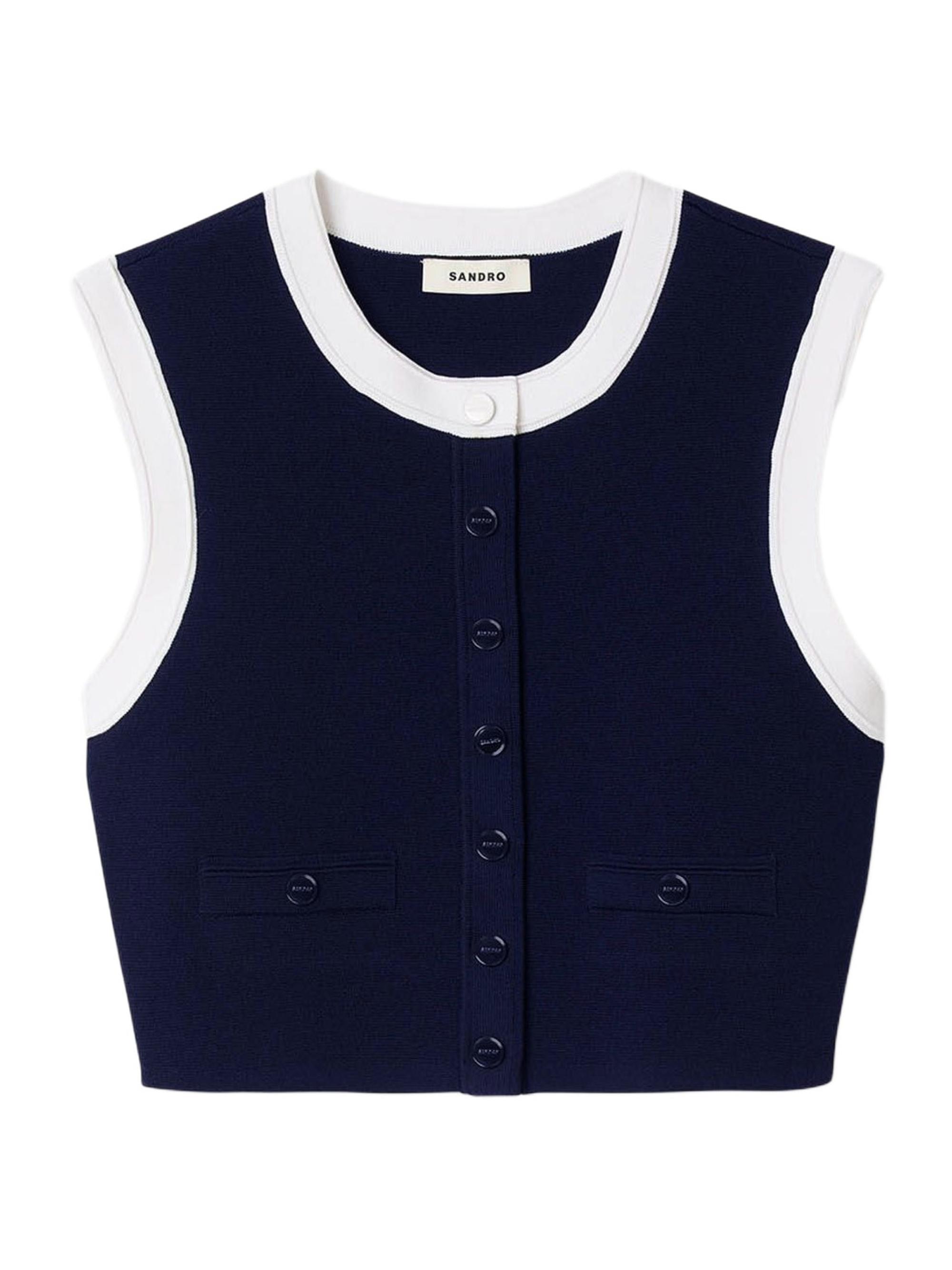 Sandro Women's Two-Tone Cropped Cardigan - Navy Blue