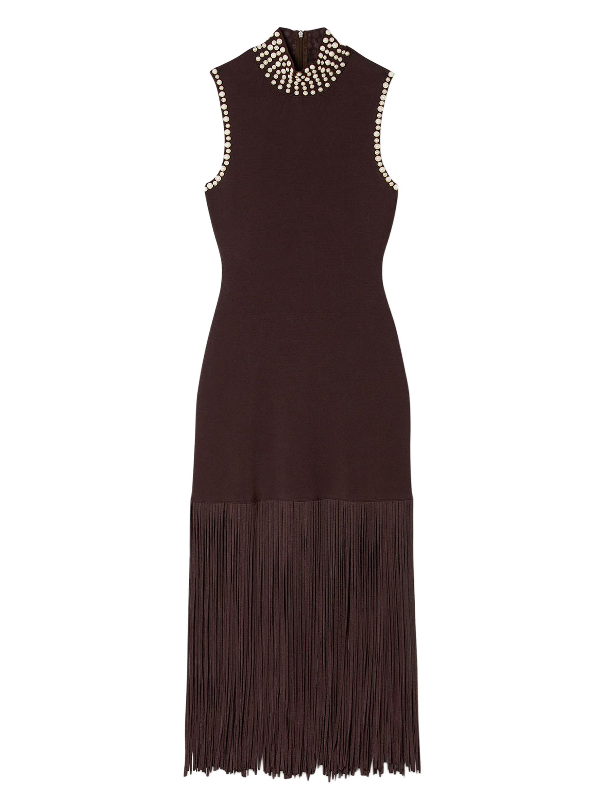 Sandro Women's Fringed Knit Maxi Dress - Brown