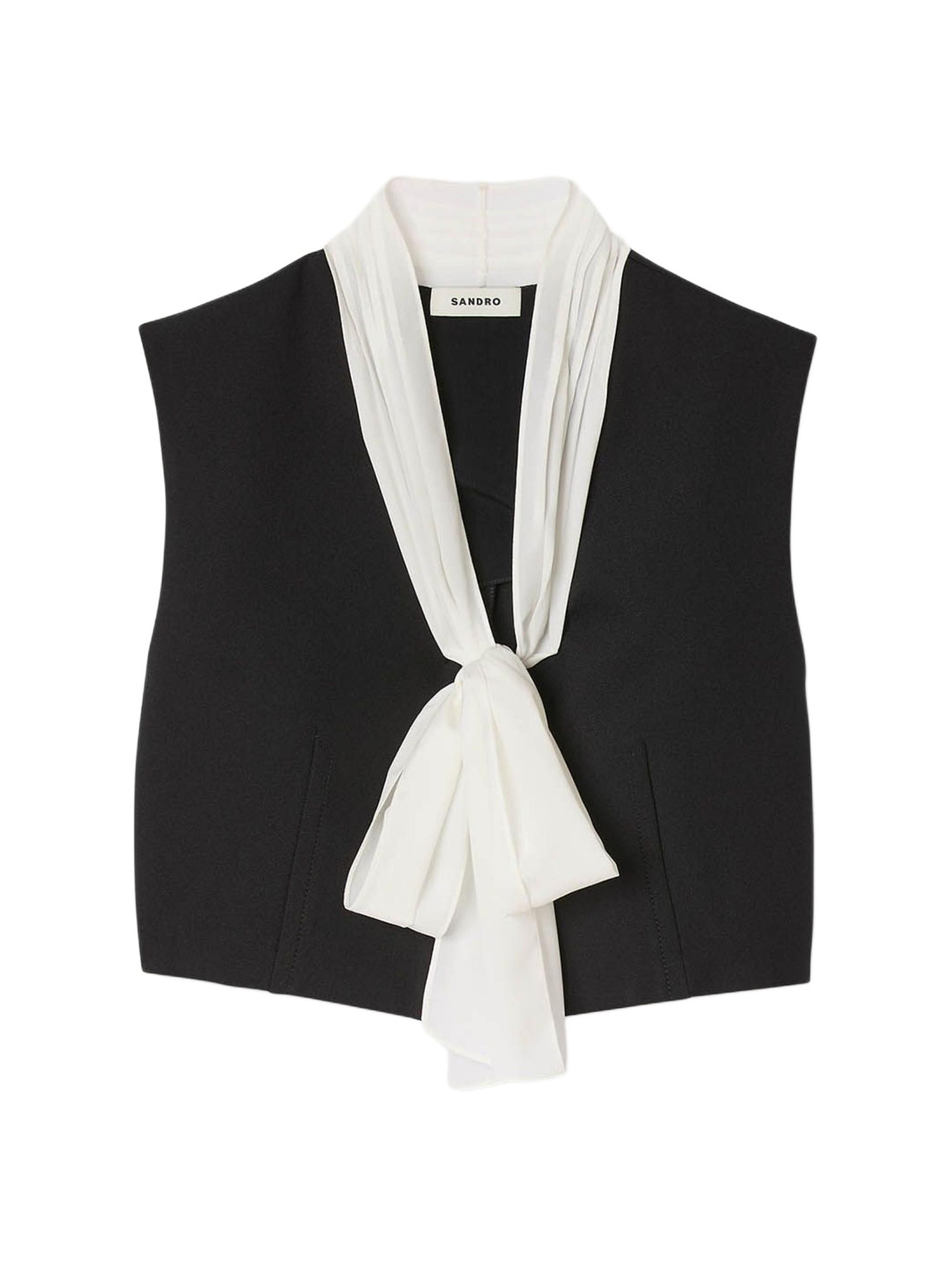 Sandro Women's Bow Neck Crop Top - Black