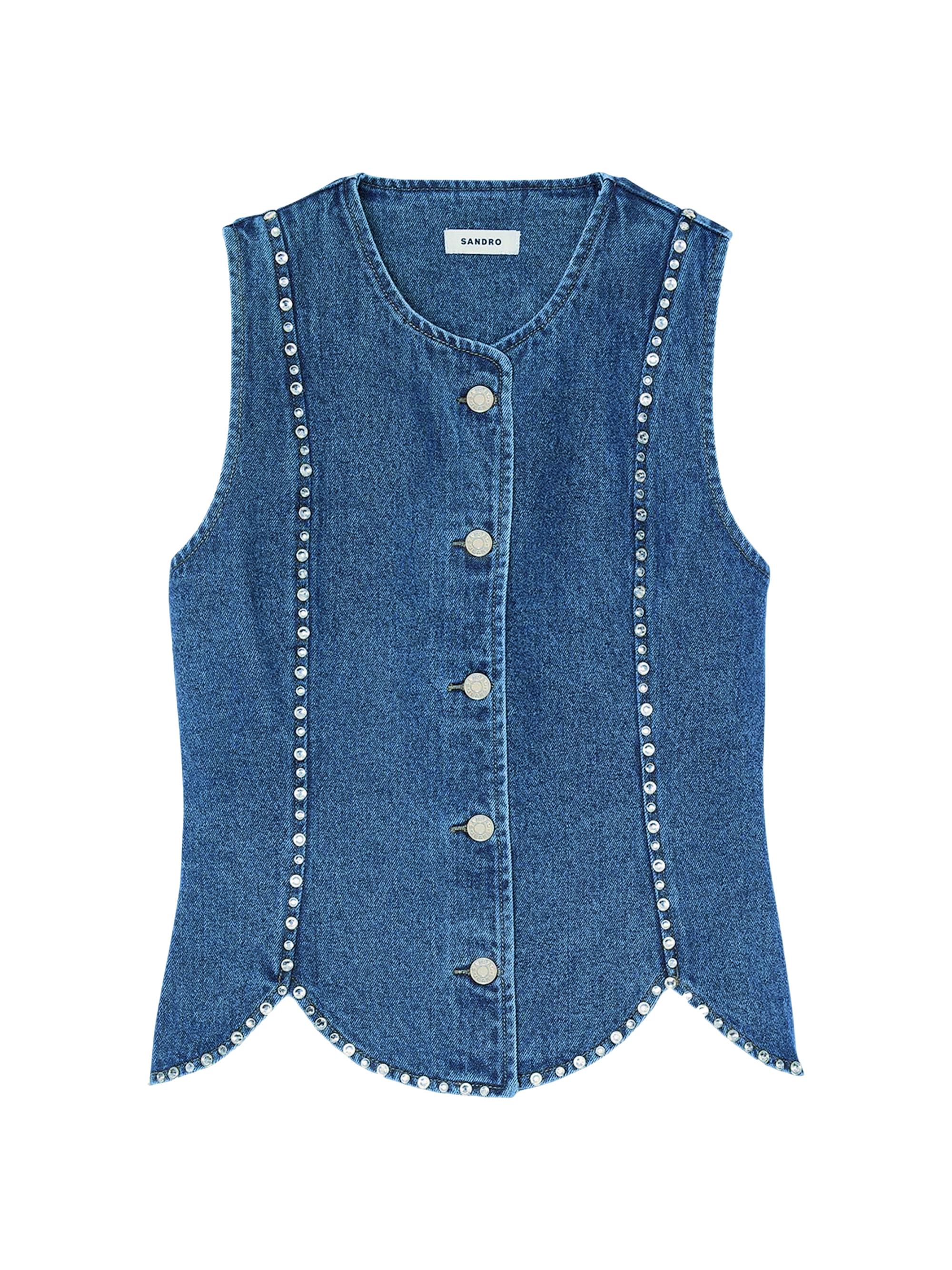 Sandro Women's Rhinestone Denim Top - Blue Jean