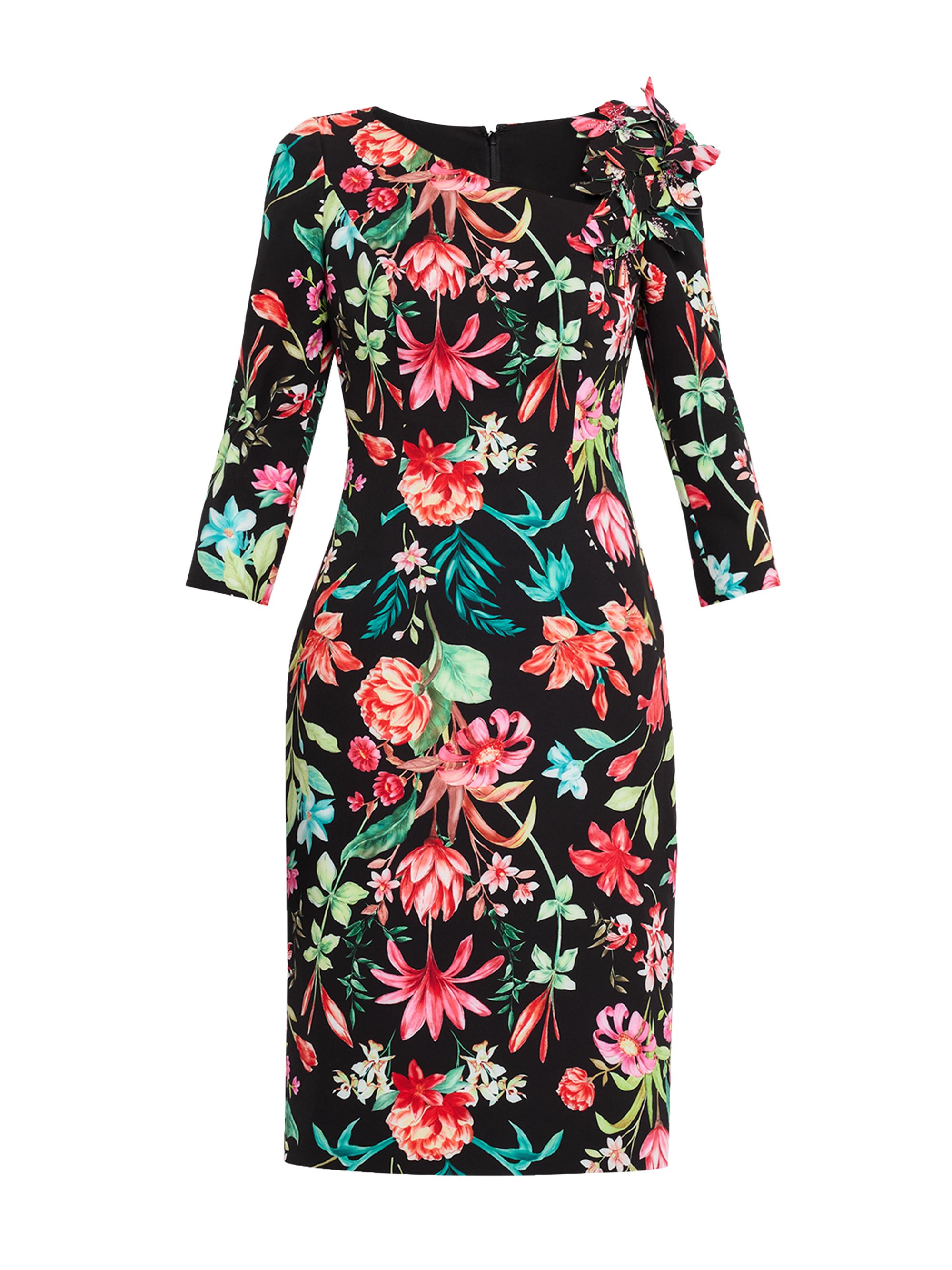 Teri Jon by Rickie Freeman Women's Floral Scuba Sheath Dress - Black Pattern