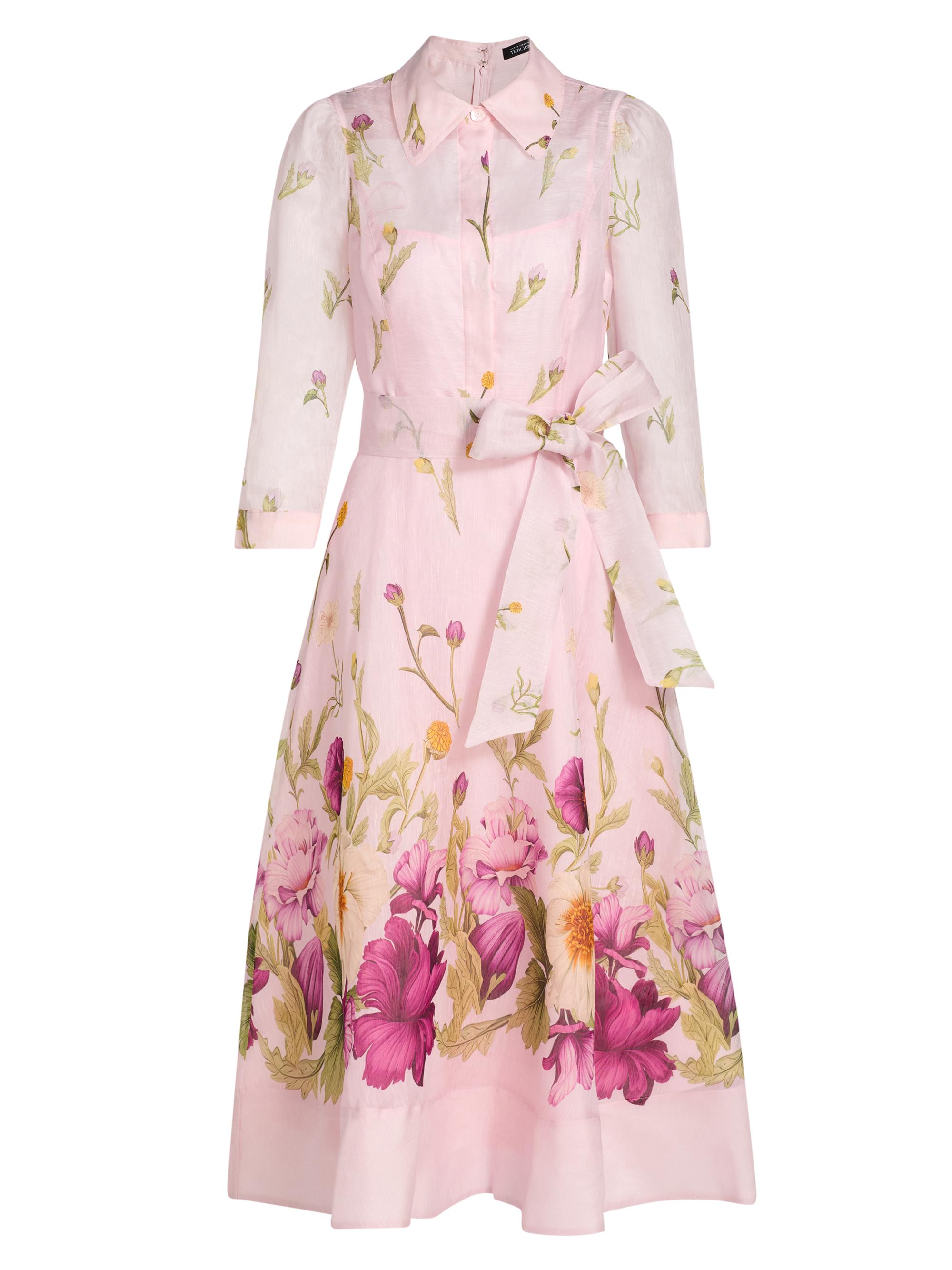 Teri Jon by Rickie Freeman Women's Floral Silk-Linen Shirtwaist Dress - Pink Multi