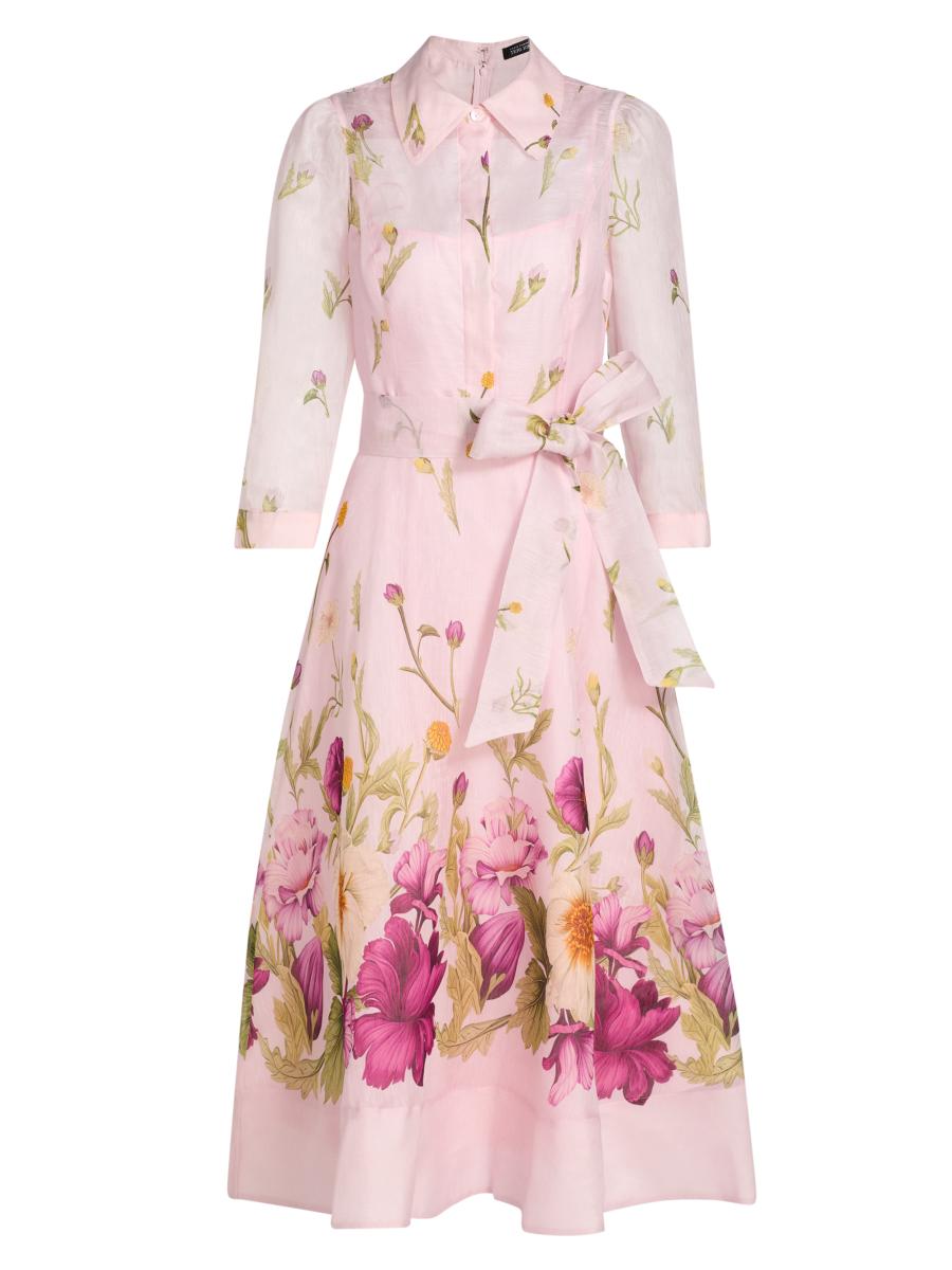 Teri Jon Women's Floral Silk-linen Shirtwaist Dress In Pink