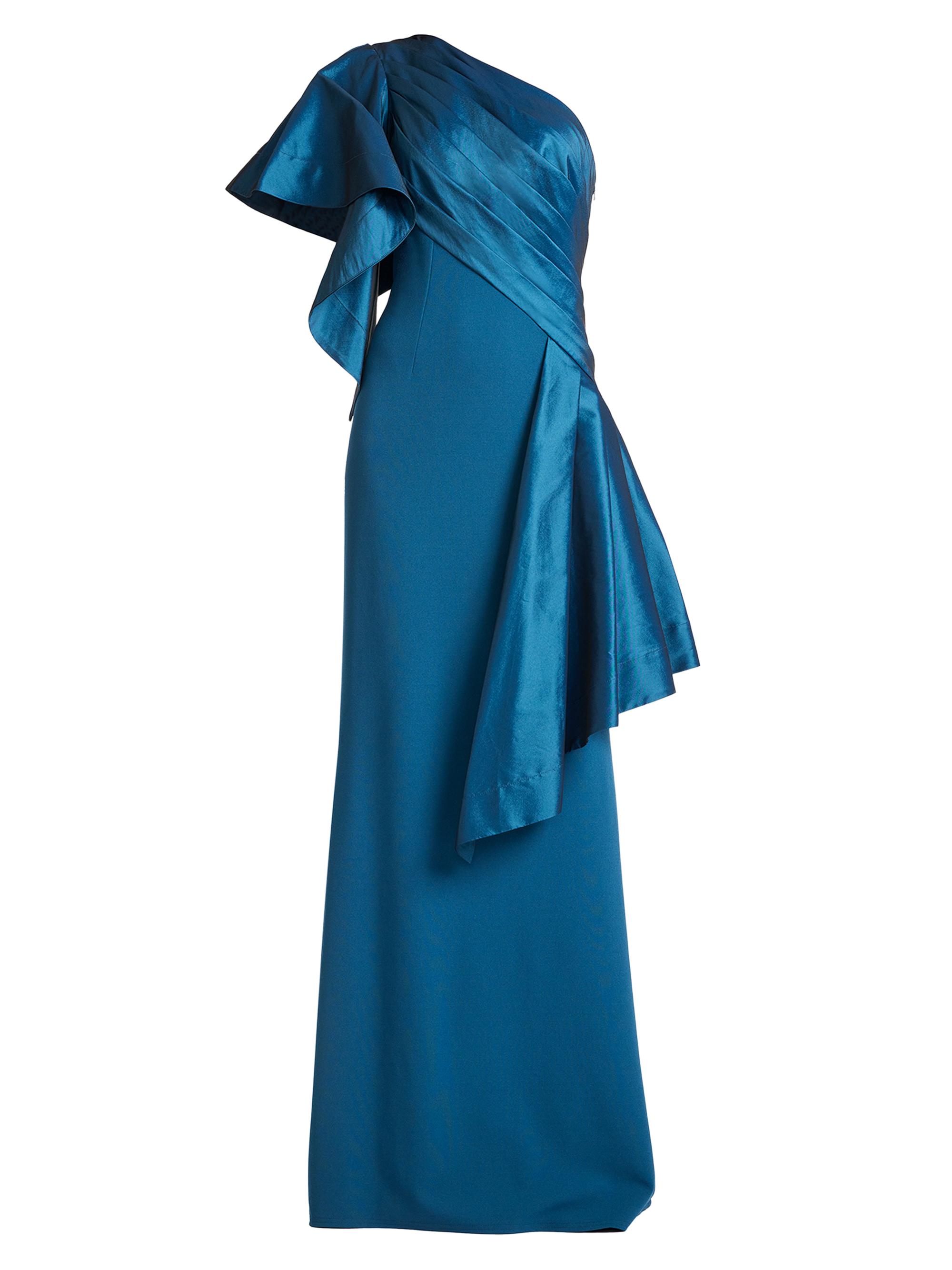 Tadashi Shoji Women's Pleated Draped One-Shoulder Gown - Cerulean
