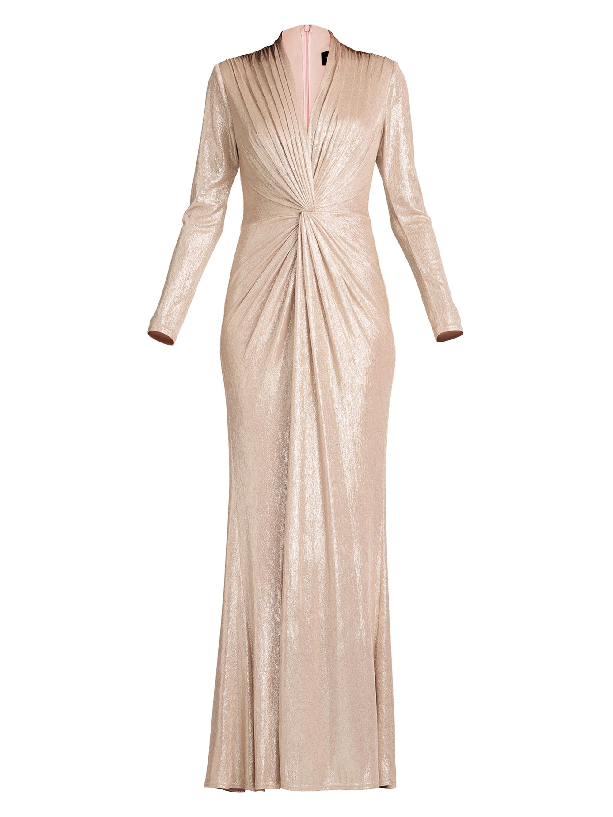 Tadashi Shoji Women's Metallic Jersey Long-Sleeve Gown - Pebble