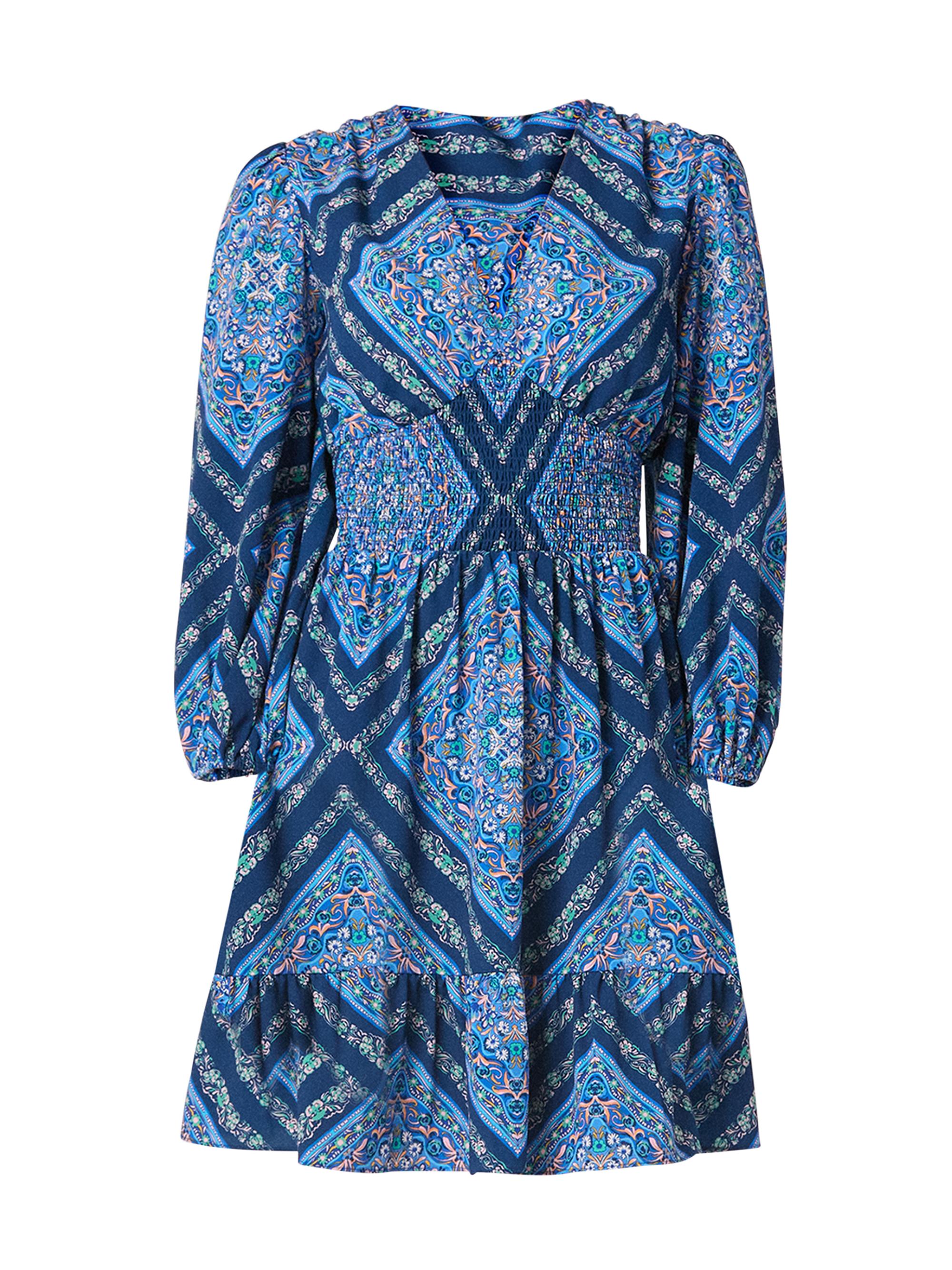 Shoshanna Women's Imogen Smocked Floral-Print Empire Minidress - Blue Pattern