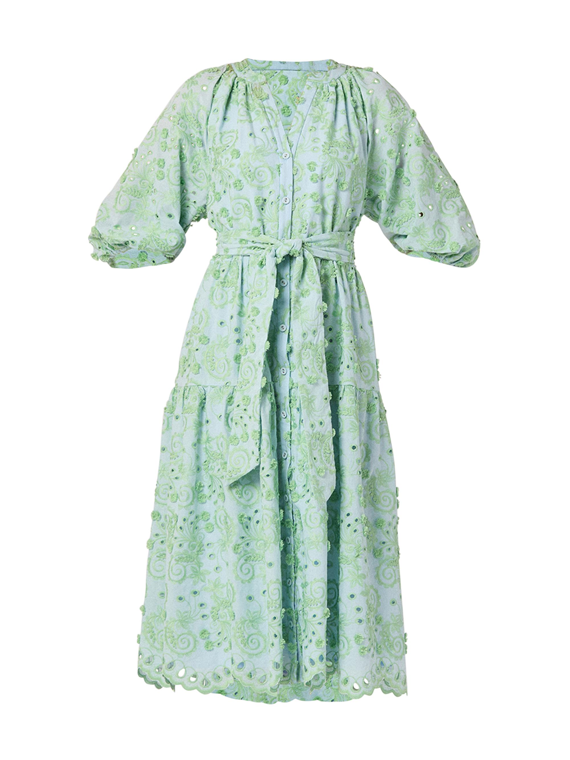 Shoshanna Women's Denver Tiered Eyelet-Embroidered Midi-Dress - Blue Green