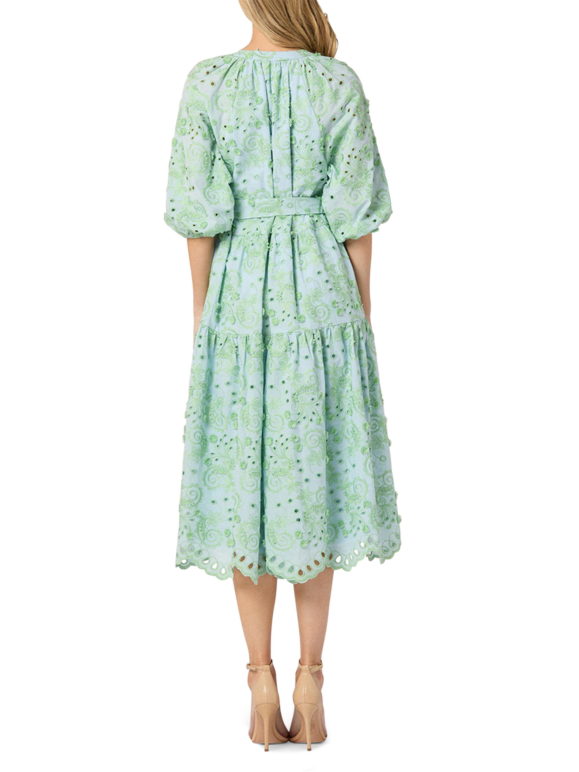 Shoshanna Women's Denver Tiered Eyelet-Embroidered Midi-Dress - Blue Green - Size 8