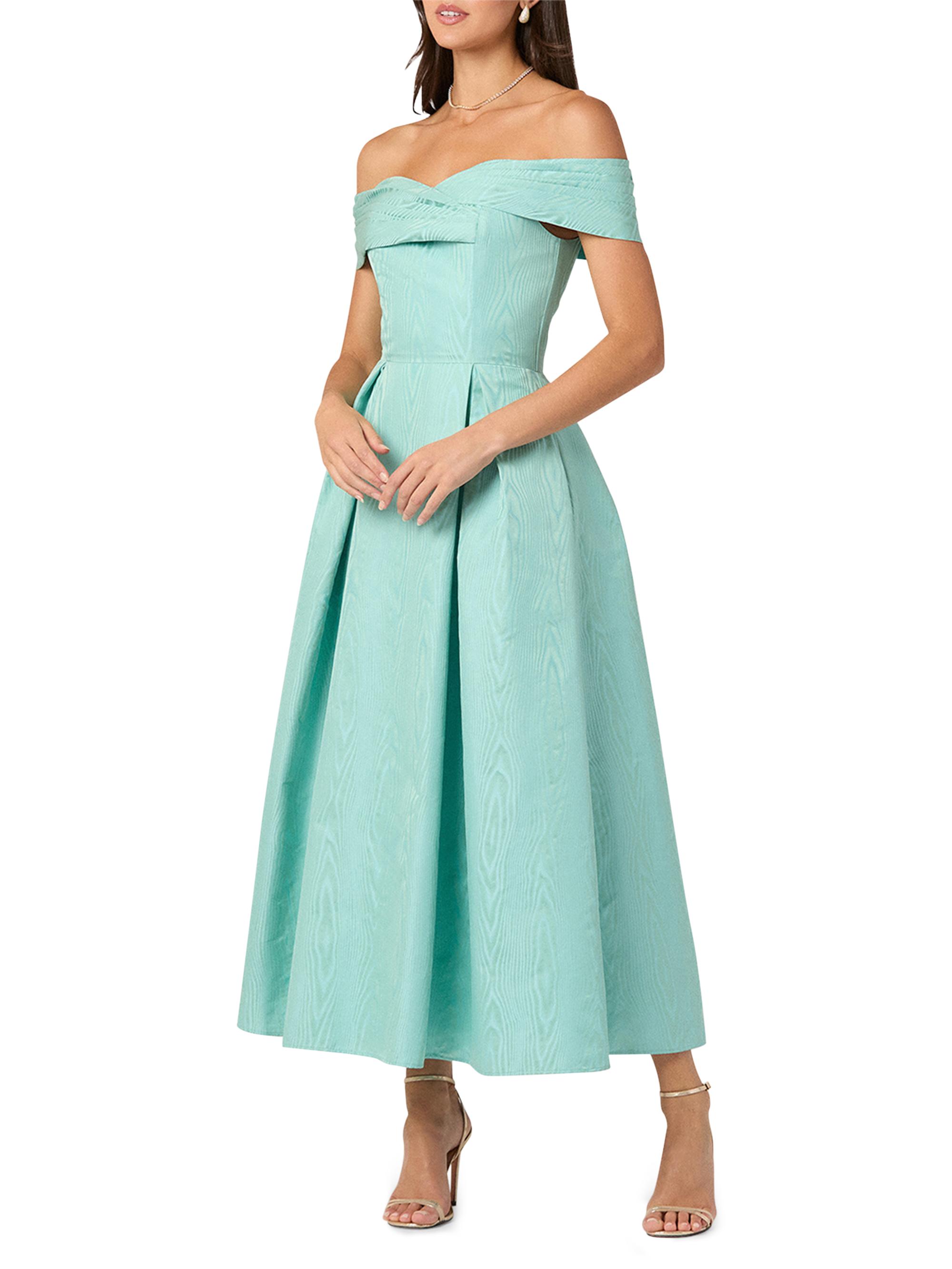 shoshanna off-shoulder stretch crepe midi dress Shoshanna Avril Stretch Crepe Off-The-Shoulder Cocktail Dress