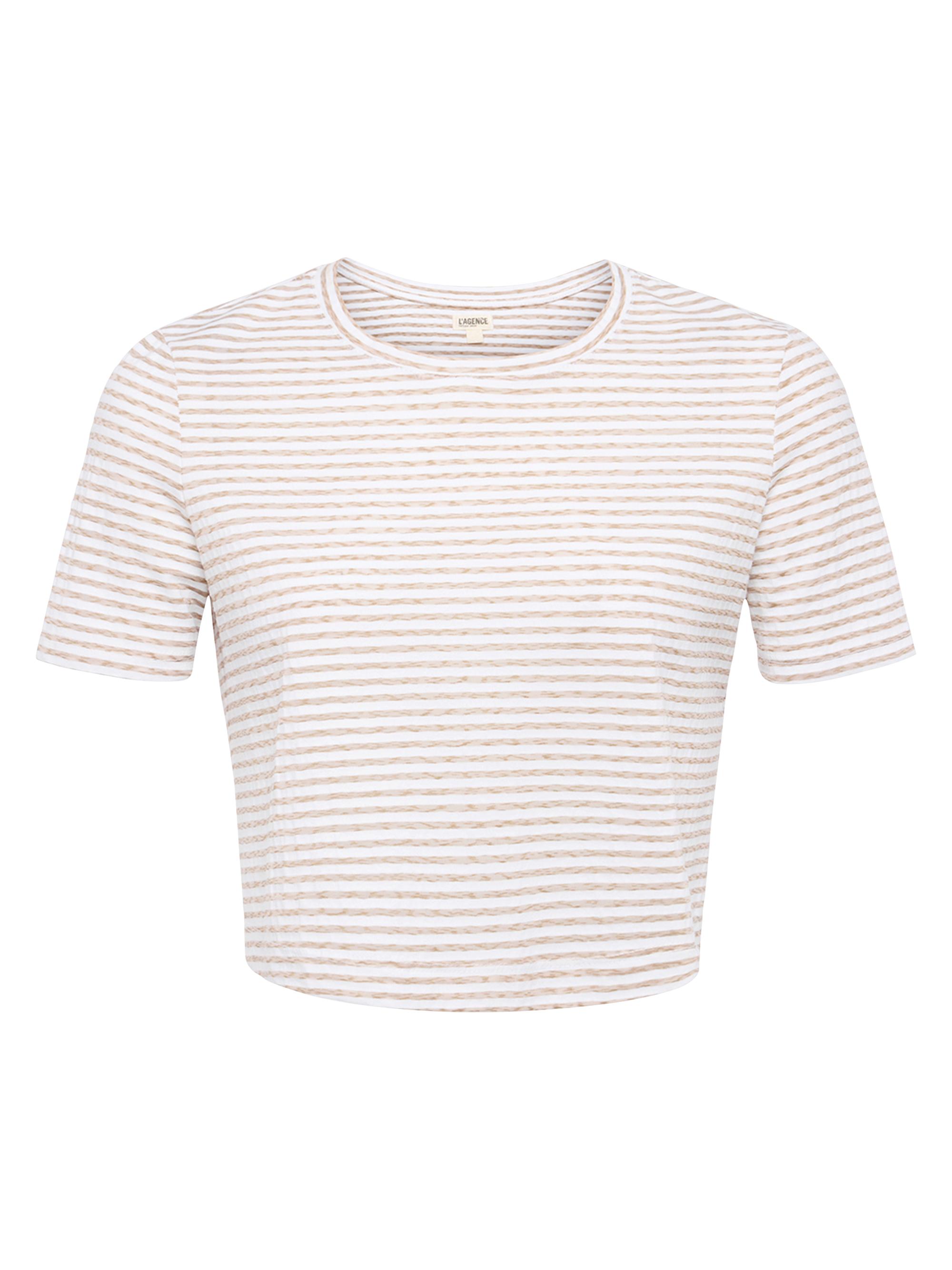 L'AGENCE Women's Donna Striped Crop T-Shirt - White Brown