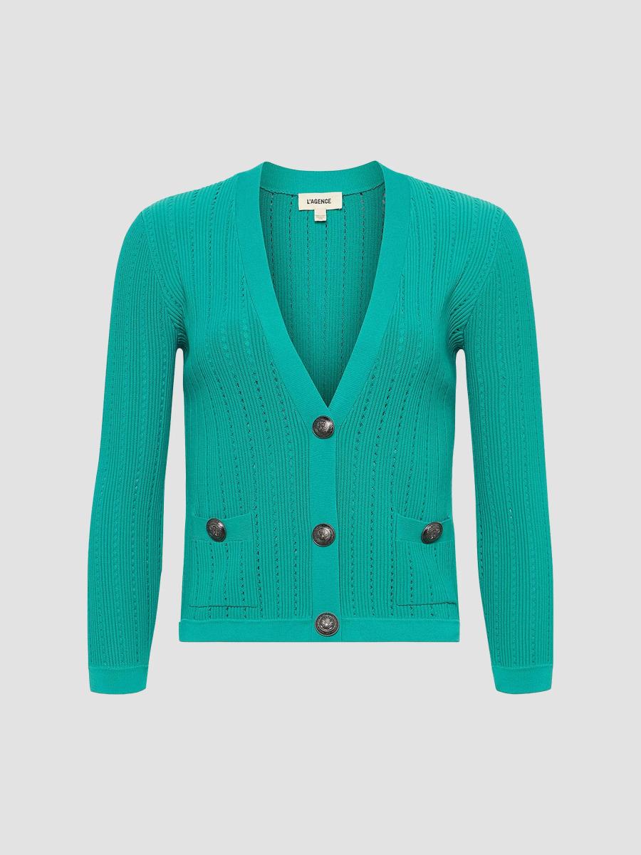L'AGENCE Irvin Pointelle-Knit Crop Cardigan | Saks Fifth Avenue
