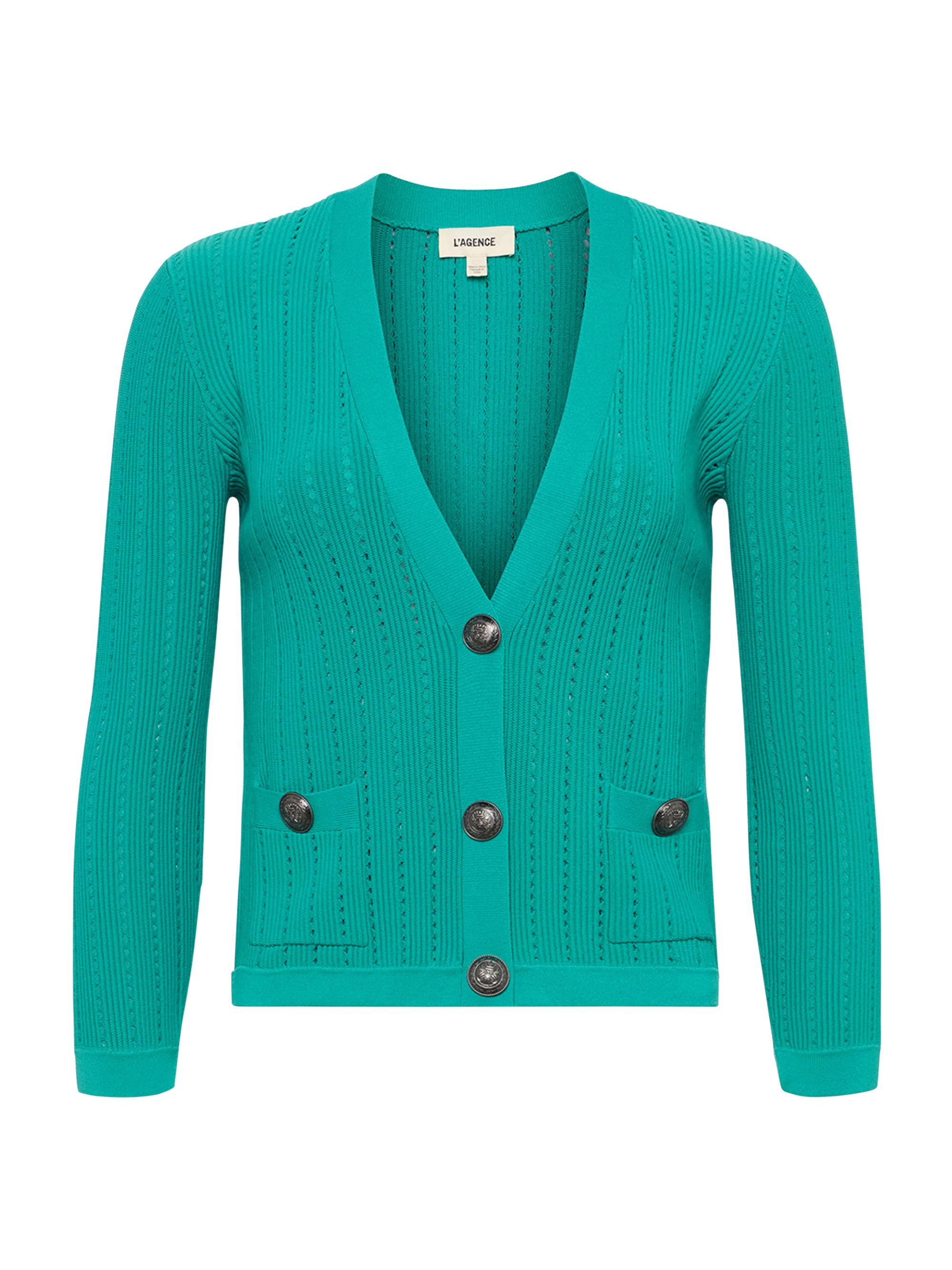 L'AGENCE Women's Irvin Pointelle-Knit Crop Cardigan - Bright Green